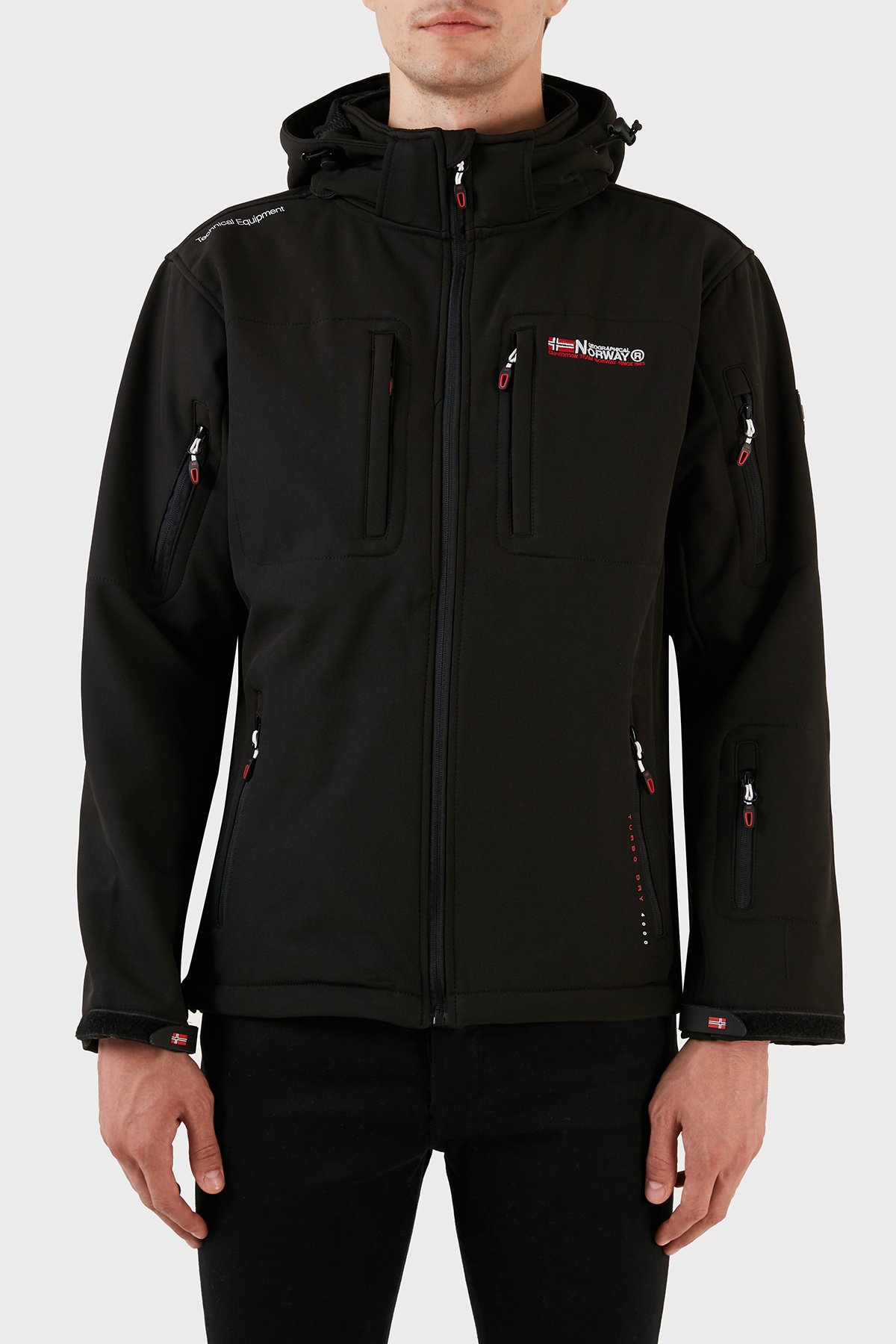 Norway Geographical Rüzgara Dayanıklı Softshell Kapüşonlu Outdoor Erkek Mont TUNAR SİYAH