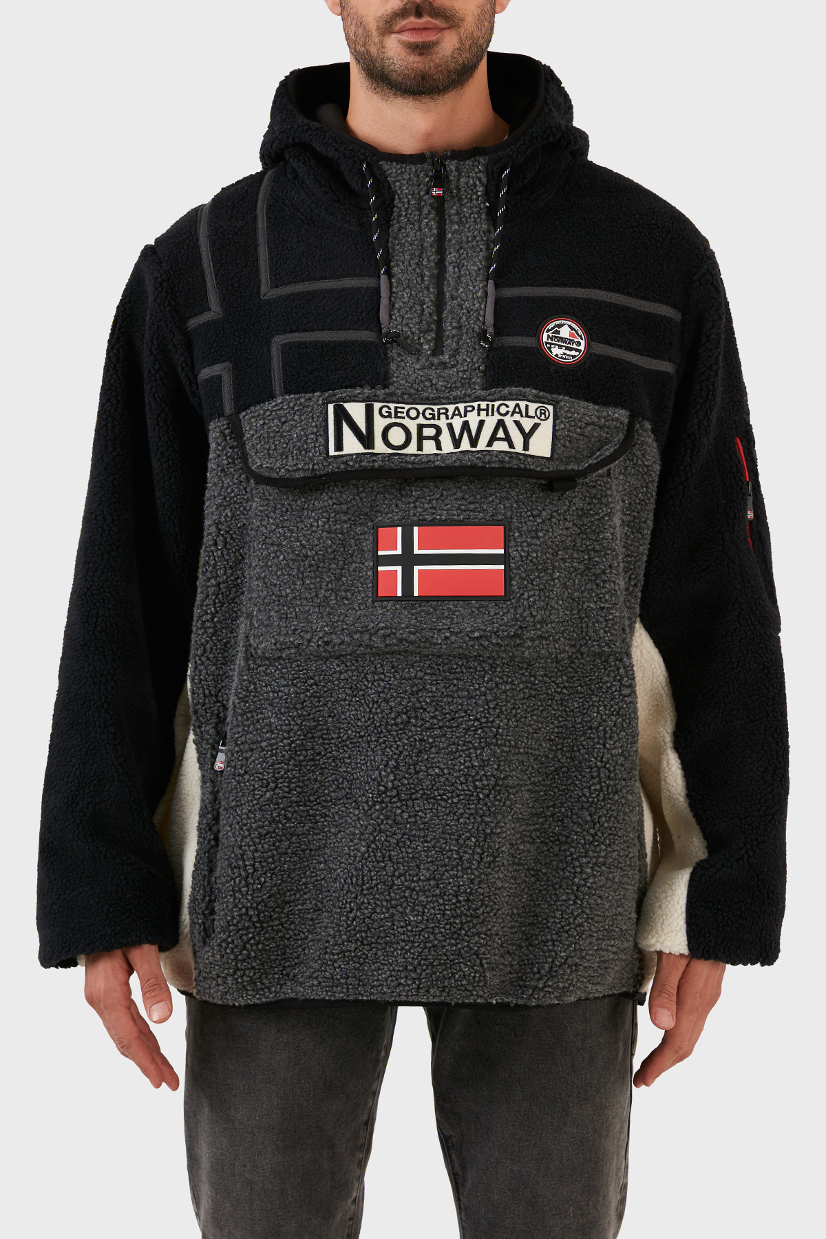 Norway Geographical Yumuşak Dokulu Soğuğa Dayanıklı Kapüşonlu Erkek Polar RIAKOLO KOYU GRİ