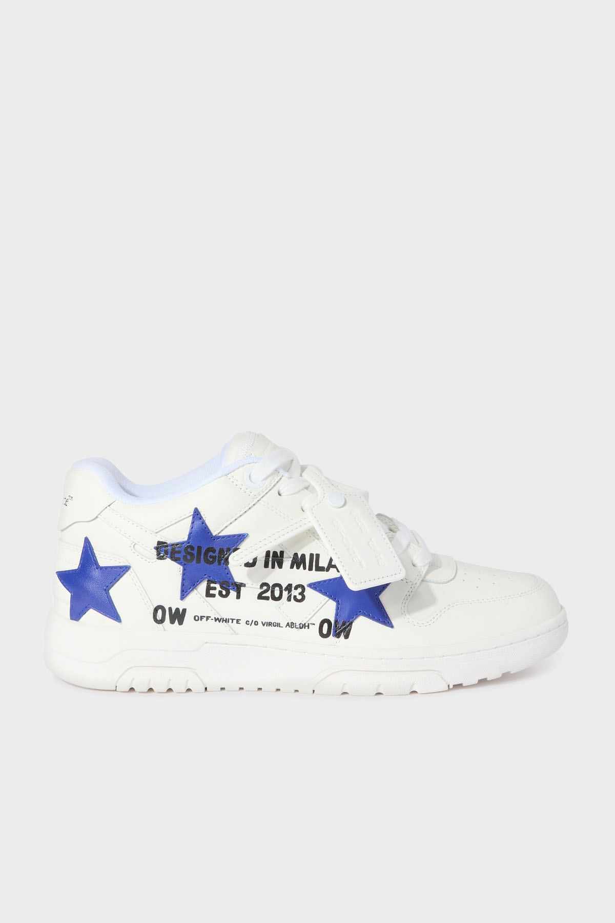 Off-White Yıldız Baskılı Deri Sneaker Erkek Ayakkabı OMIA189S25LEA00D 0145 BEYAZ-MAVİ