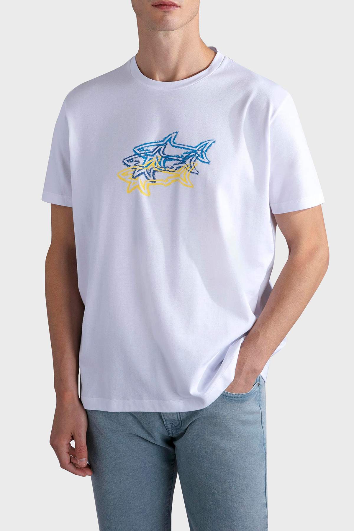 Paul & Shark % 100 Pamuk Regular Fit Bisiklet Yaka Baskılı Erkek T Shirt 24411041 010 BEYAZ