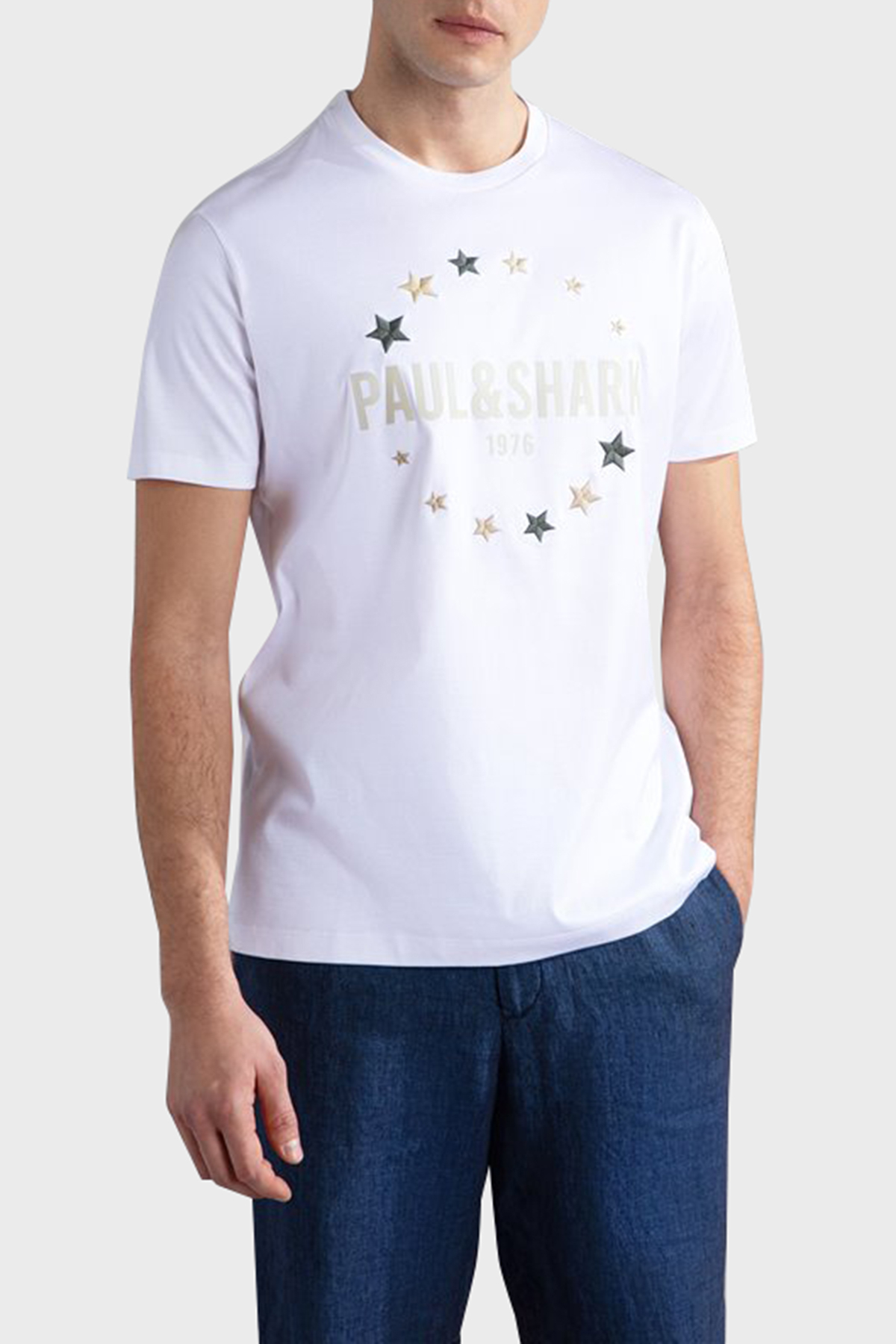 Paul & Shark % 100 Pamuk Regular Fit Bisiklet Yaka Erkek T Shirt 24411044 010 BEYAZ