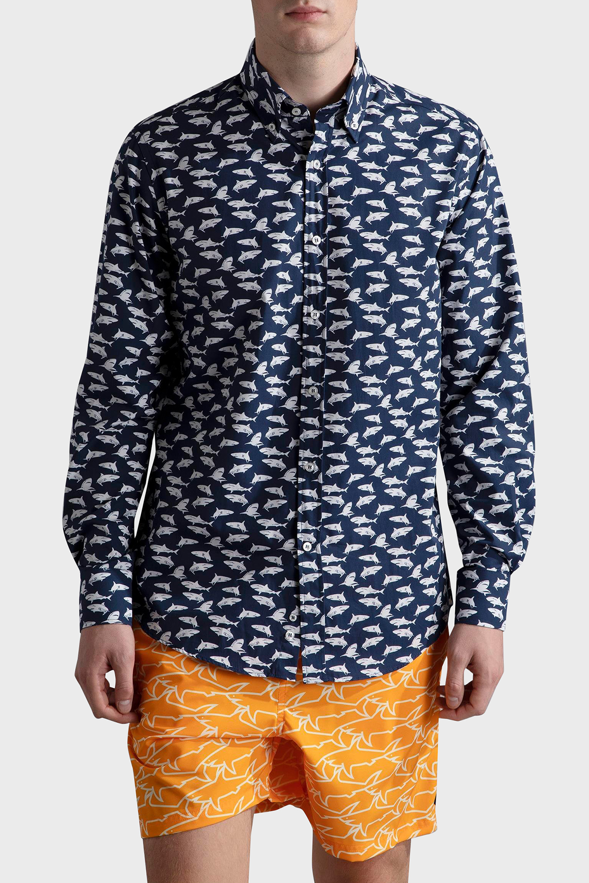 Paul & Shark % 100 Pamuk Regular Fit Logo Desenli Erkek Gömlek 24413017 L10 LACİVERT