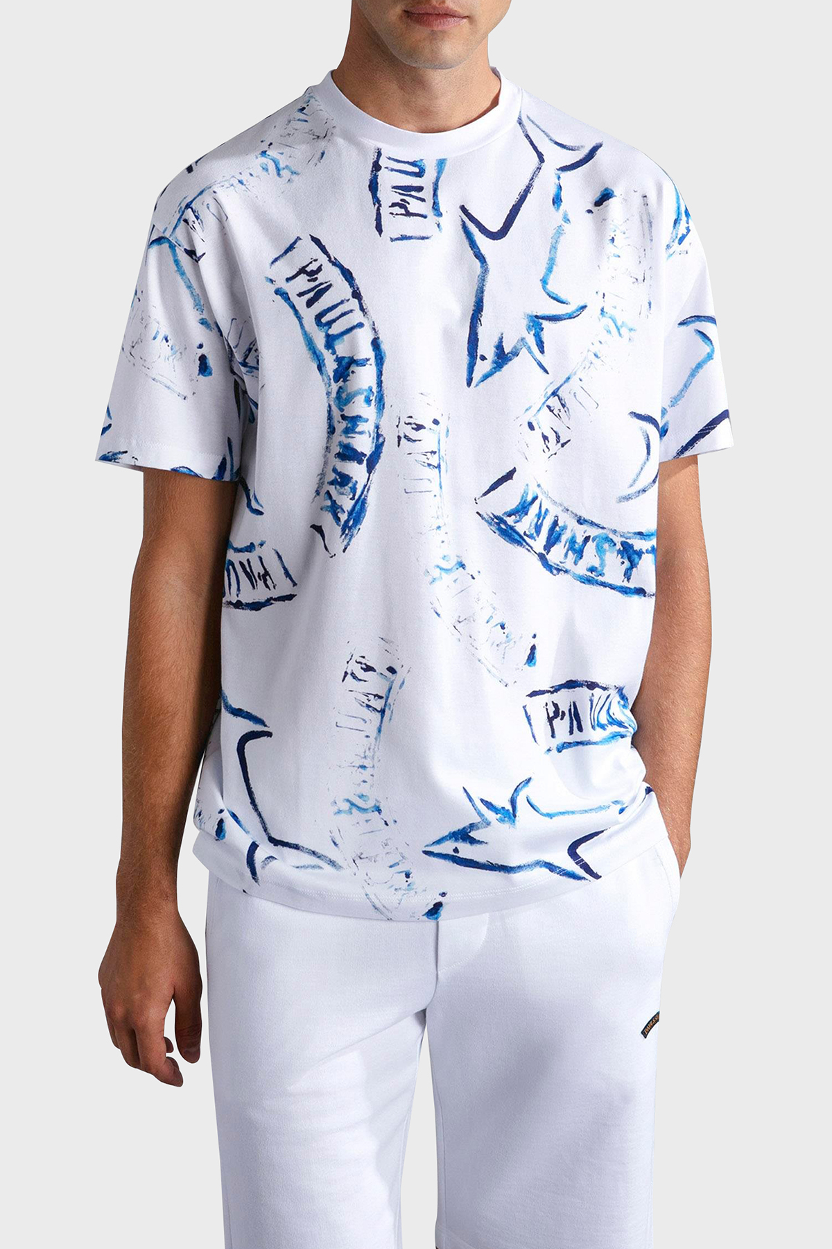 Paul & Shark Baskılı Pamuklu Regular Fit Bisiklet Yaka Erkek T Shirt 24411103 010 BEYAZ