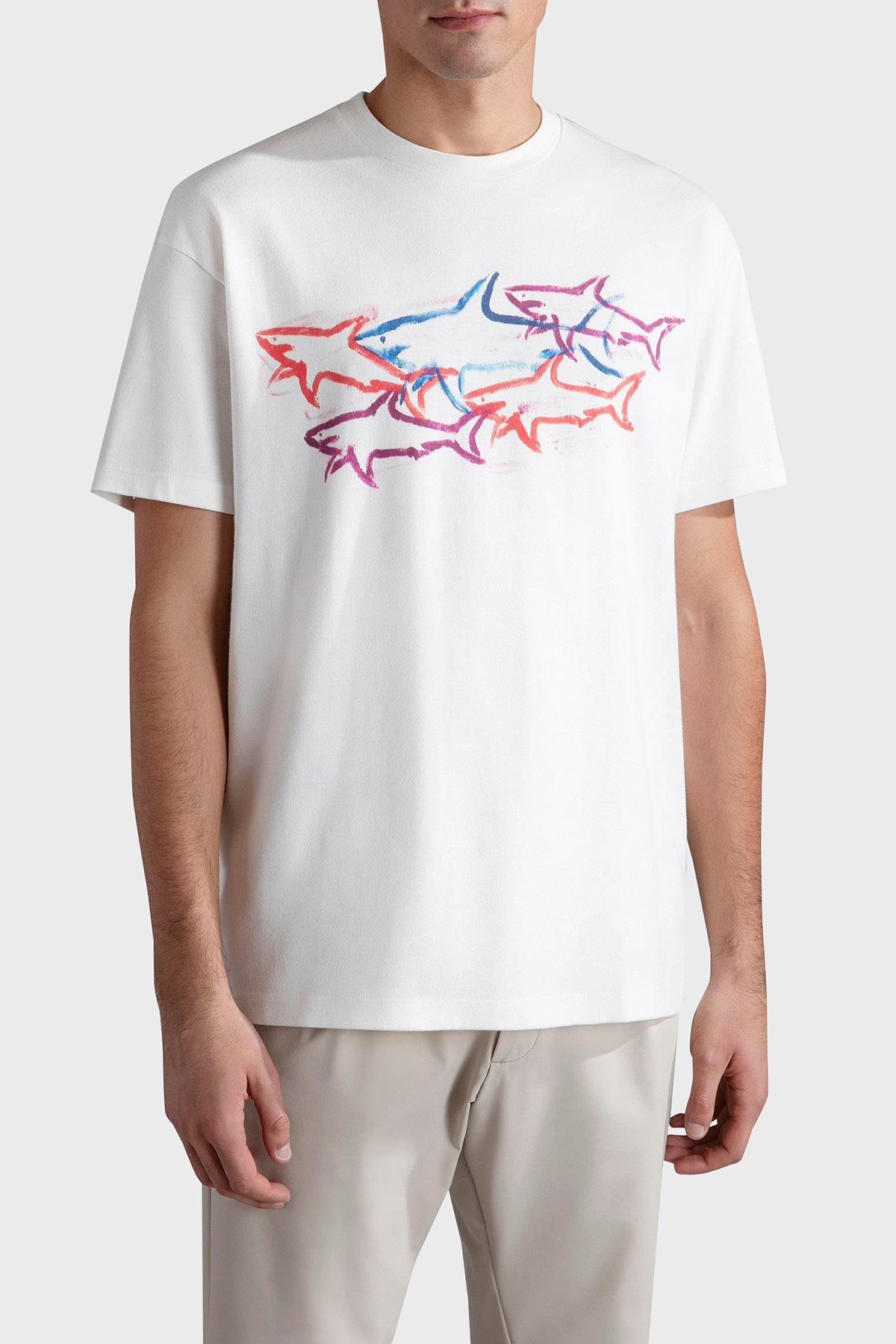Paul & Shark Baskılı Pamuklu Regular Fit Bisiklet Yaka Erkek T Shirt 24411115 490 BEYAZ