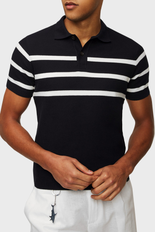 Paul & Shark Çizgili % 100 Pamuk Regular Fit Düğmeli Erkek Polo Yaka T Shirt 24411625 199 SİYAH - Paul & Shark