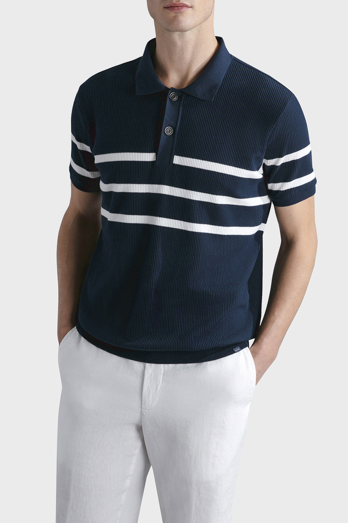 Paul & Shark Çizgili % 100 Pamuk Regular Fit Düğmeli Erkek Polo Yaka T Shirt 24411625 201 LACİVERT