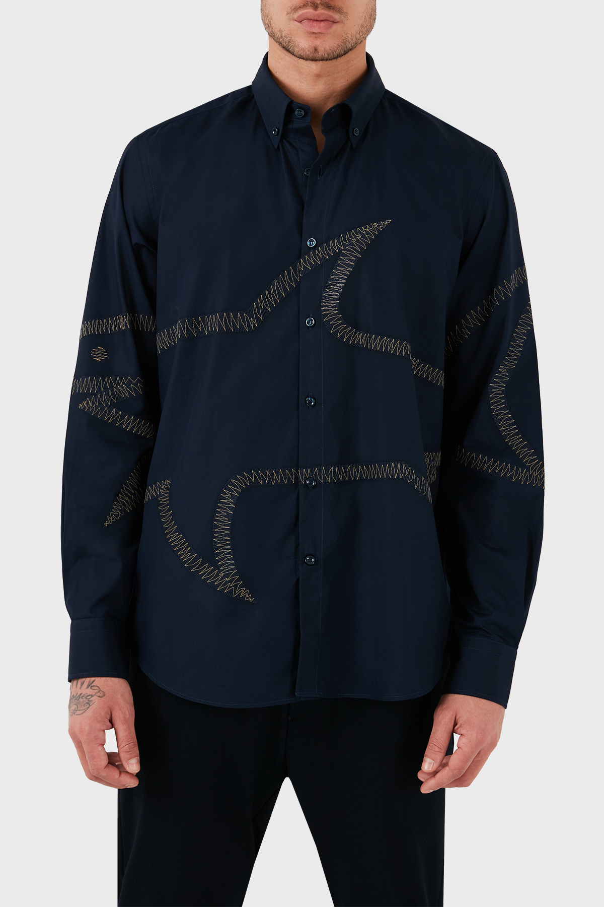 Paul & Shark Desenli Düğmeli Yaka % 100 Pamuk Regular Fit Erkek Gömlek 13313174JB 050 LACİVERT