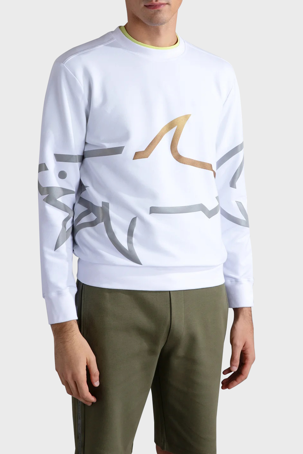 Paul & Shark Logo Baskılı Streç Pamuklu Regular Fit Bisiklet Yaka Erkek Sweat 24411881 010 BEYAZ