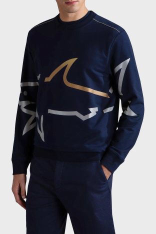 Paul & Shark Logo Baskılı Streç Pamuklu Regular Fit Bisiklet Yaka Erkek Sweat 24411881 013 LACİVERT - Paul & Shark