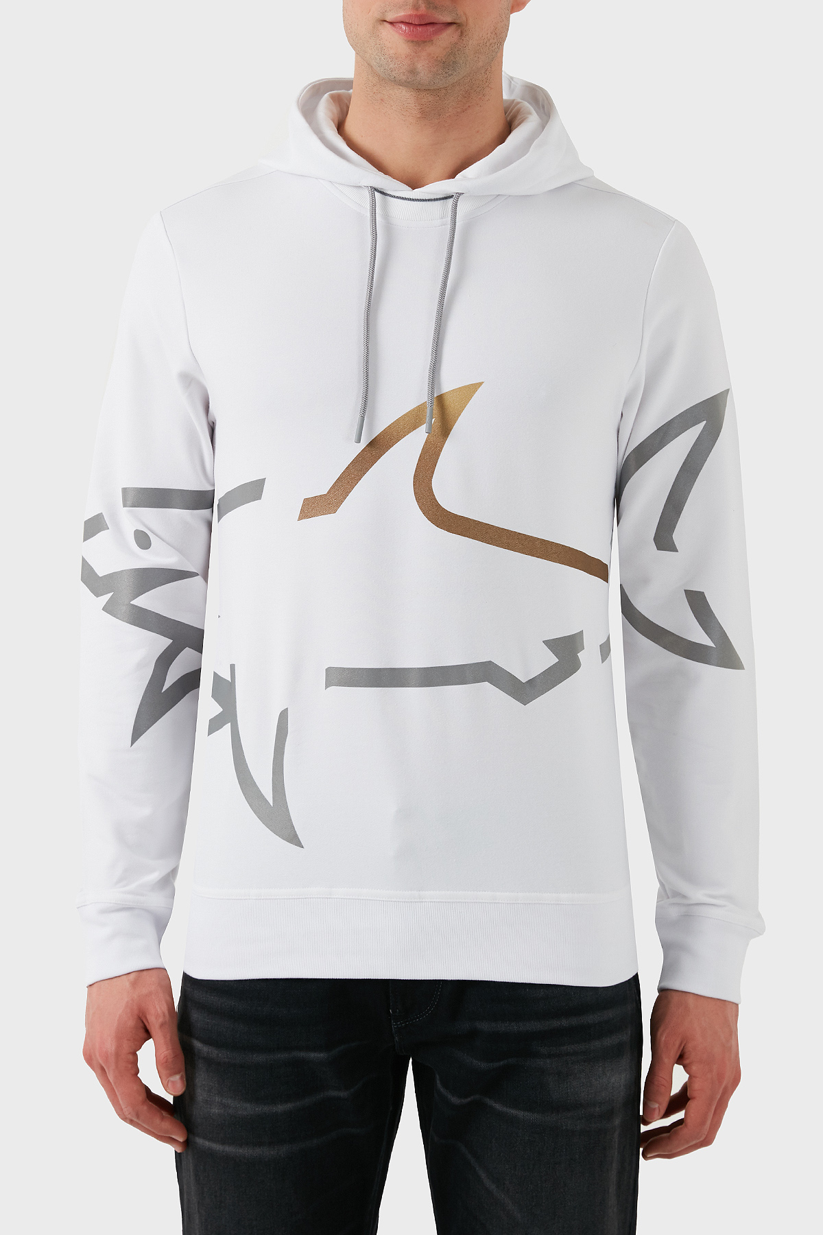 Paul & Shark Logo Baskılı Streç Pamuklu Regular Fit Kapüşonlu Erkek Sweat 24411882 010 BEYAZ