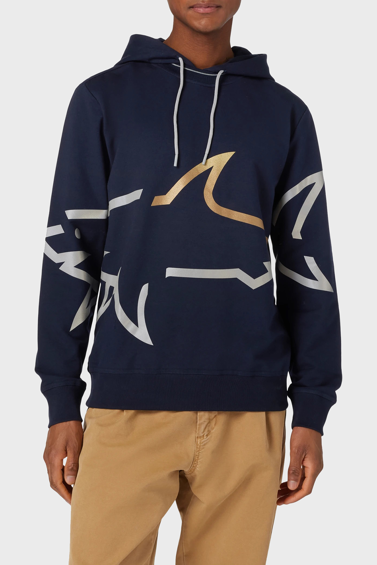 Paul & Shark Logo Baskılı Streç Pamuklu Regular Fit Kapüşonlu Erkek Sweat 24411882 013 LACİVERT