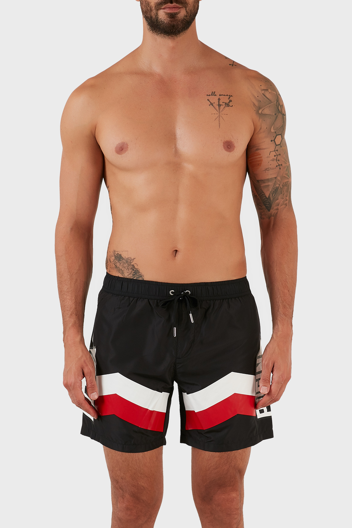 Philipp Plein Logolu Deniz Şortu Belden Bağlamalı Erkek Mayo Short CUPP06M0199 SİYAH