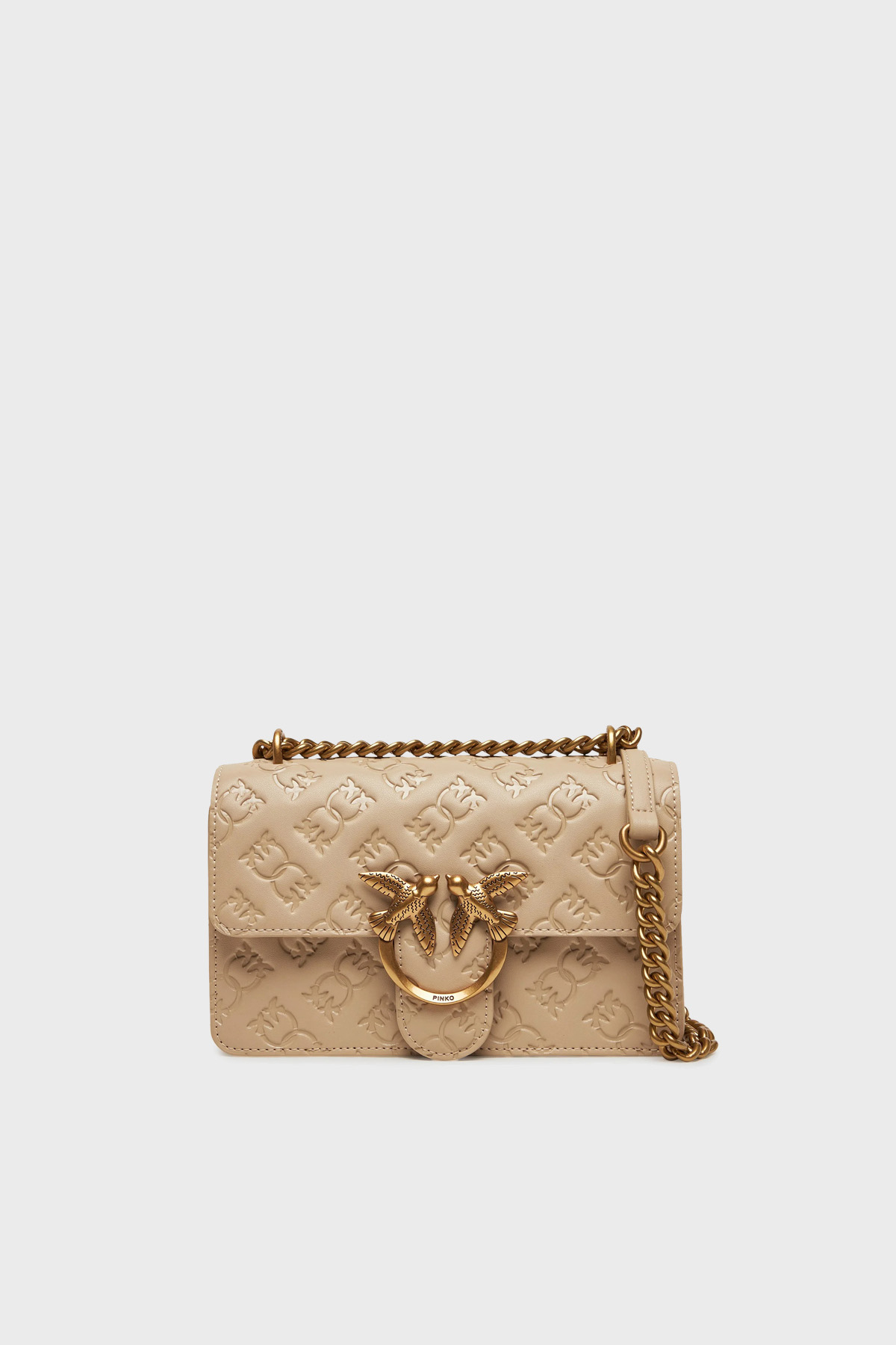 Pinko Kabartmalı Logo Baskılı Ayarlanabilir Askılı Kadın Çanta 100074 A1YB C50Q BEJ