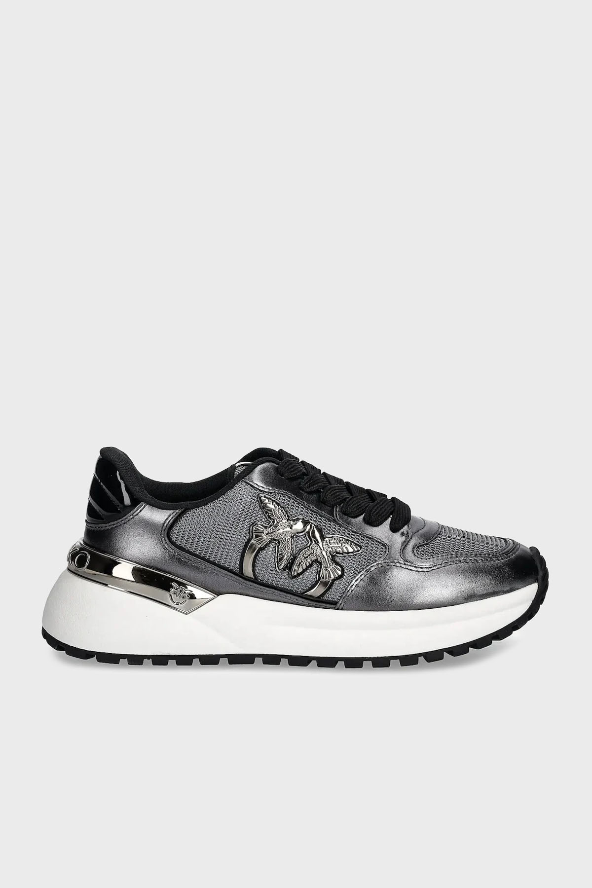 Pinko Logolu Hakiki Deri Kalın Taban Sneaker Kadın Ayakkabı SS0055 P105 KZ7 KOYU GRİ