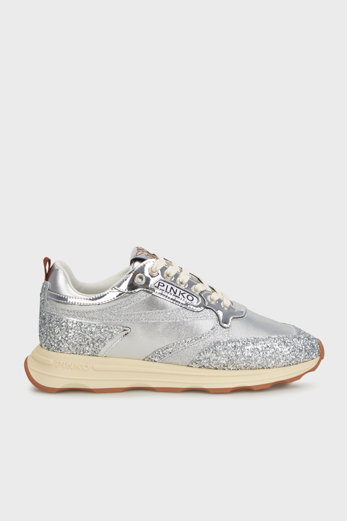 Pinko Logolu Simli Yüksek Tabanlı Sneaker Kadın Ayakkabı SS0091T033ZZF GÜMÜŞ