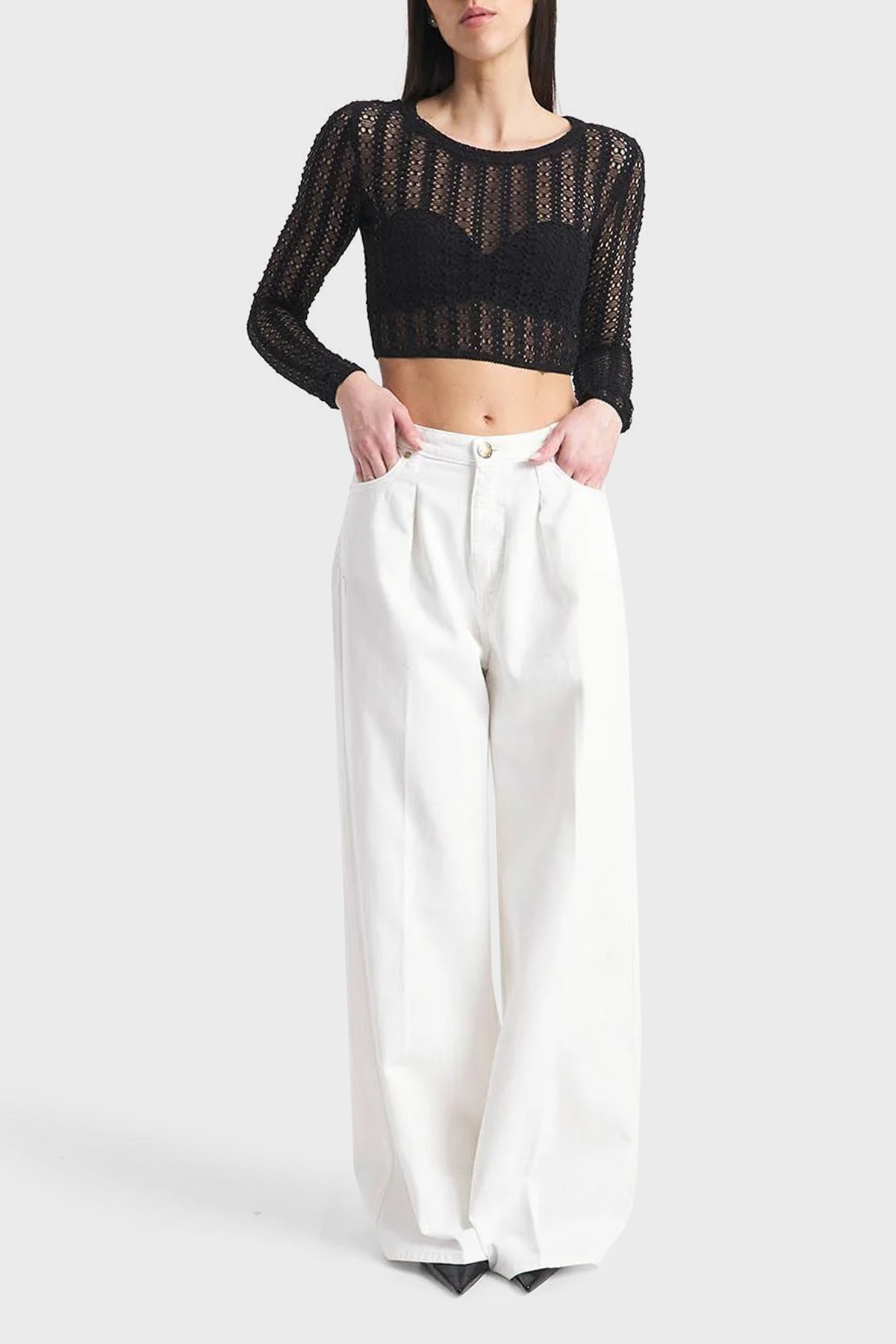 Pinko Pamuklu Relaxed Fit Geniş Paça Kadın Pantolon 102948A1MNZ14 BEYAZ