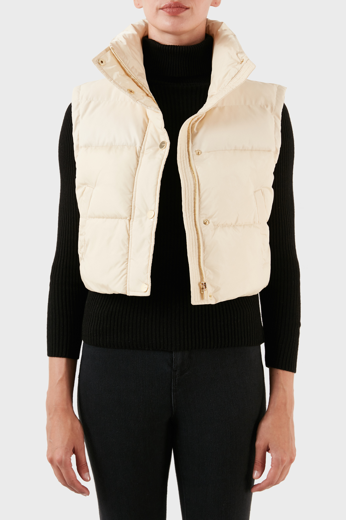 Pinko Regular Fit Dik Yaka Şişme Crop Kadın Yelek 101734 A11P C16 BEJ