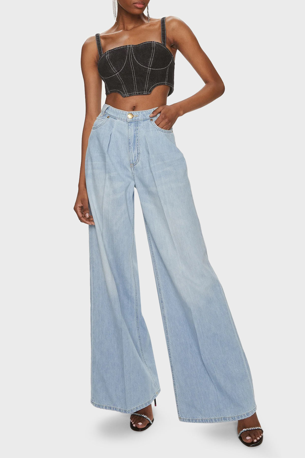 Pinko Relaxed Fit Yüksek Bel Wide Leg Kadın Kot Pantolon 102948A1MOPJN Buz Mavisi