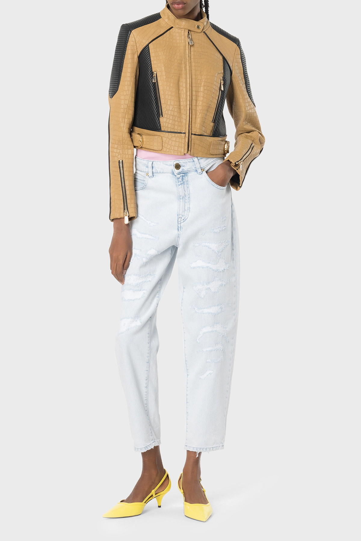 Pinko Yırtık Detaylı Yüksek Bel Mom Jeans Kadın Kot Pantolon 100379A1JKPJQ Buz Mavisi