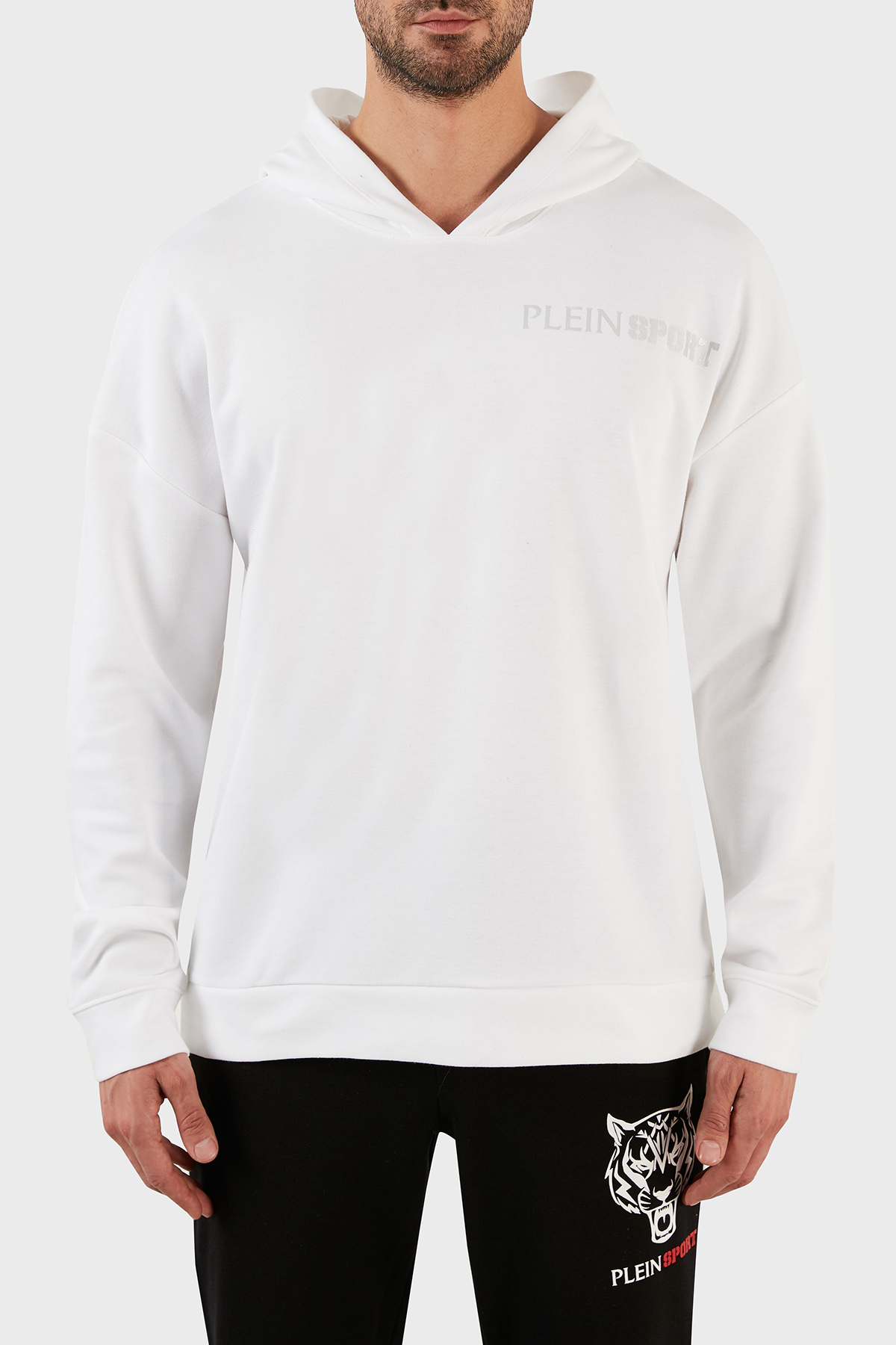 Plein Sport Pamuklu Baskılı Regular Fit Kapüşonlu Erkek Sweat FIPSC131501 BEYAZ
