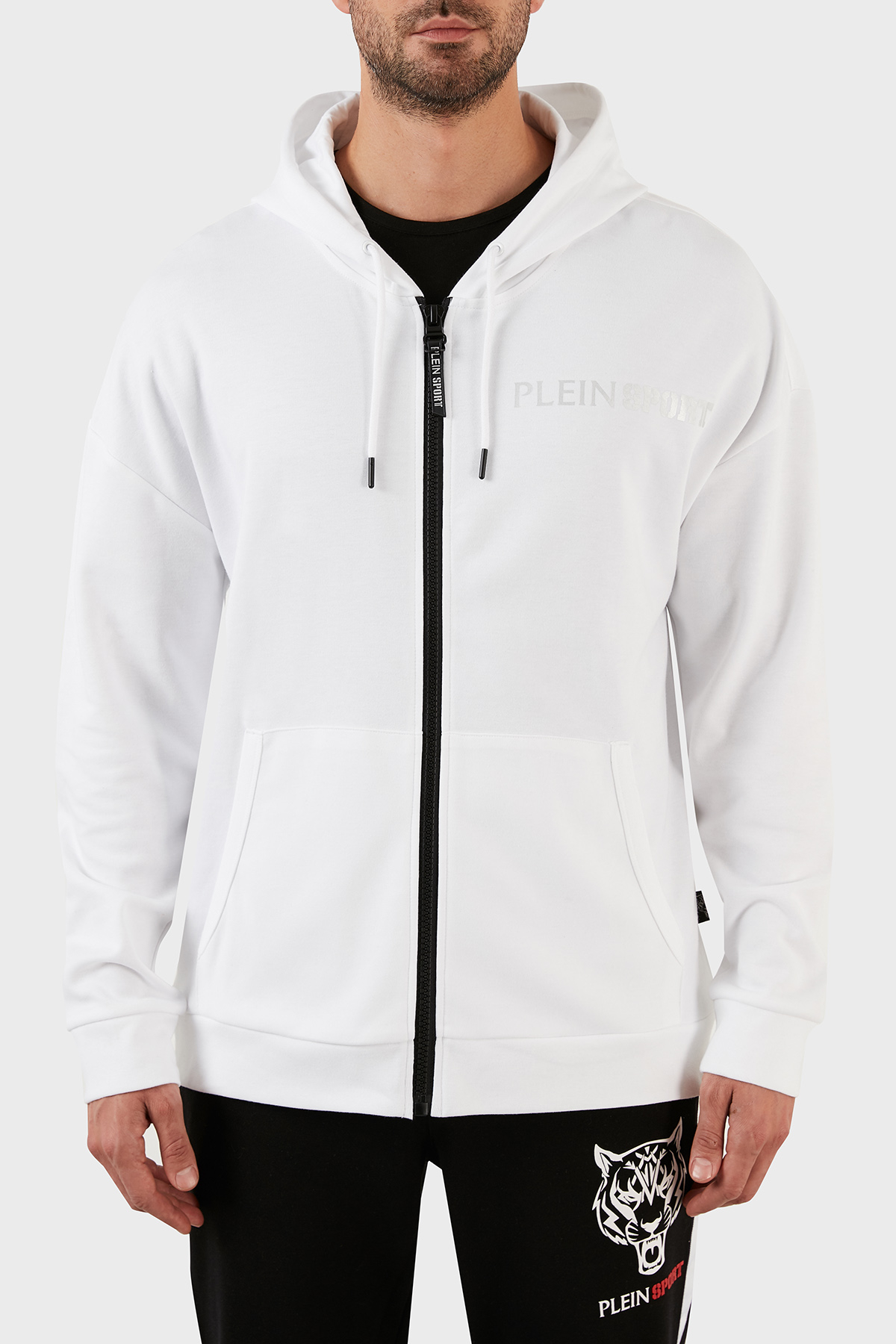 Plein Sport Pamuklu Regular Fit Fermuarlı Kapüşonlu Erkek Sweat FIPSZ132801 BEYAZ