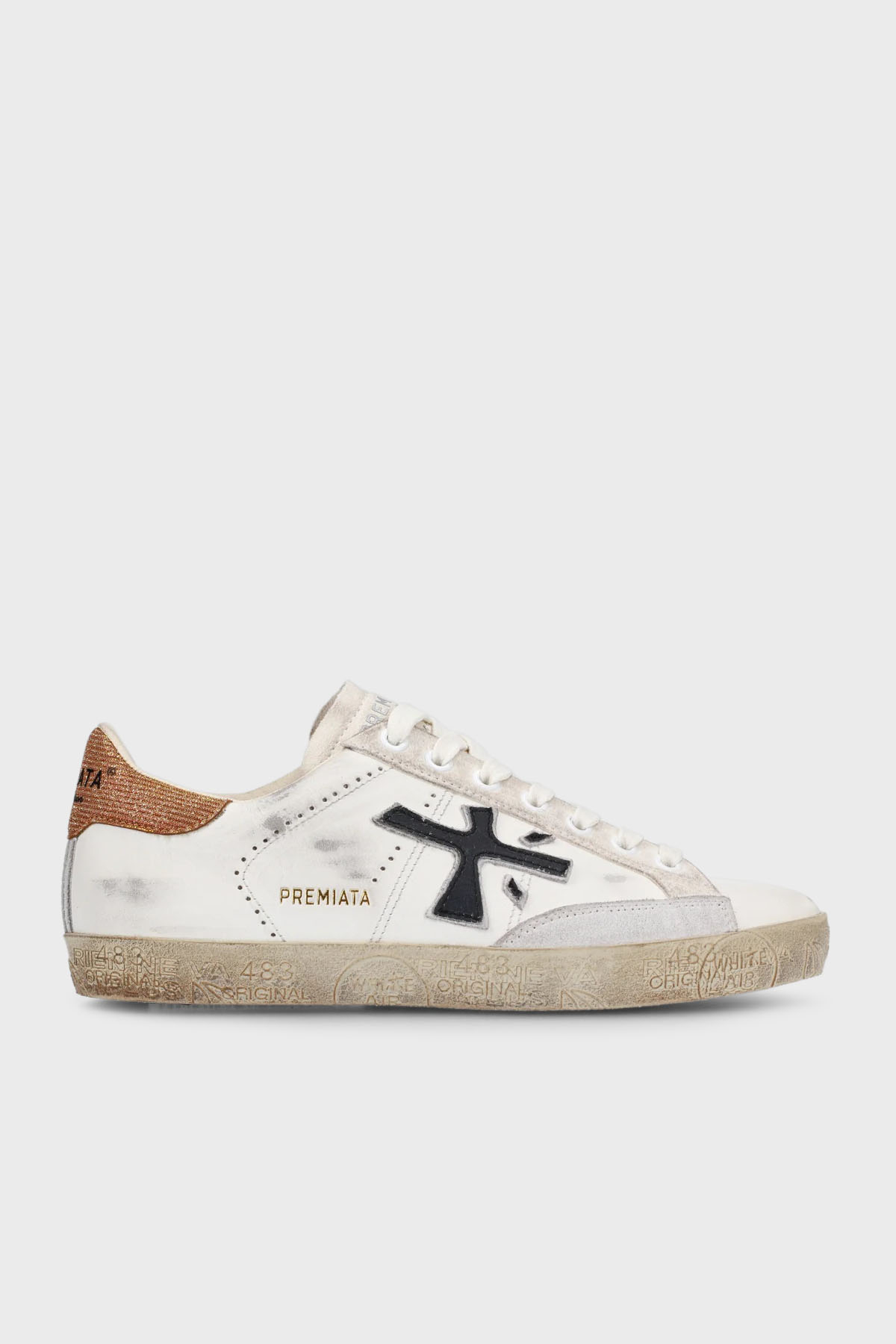 Premiata Deri Logolu Sneaker Kadın Ayakkabı STEVEND 6664 BEYAZ-GOLD