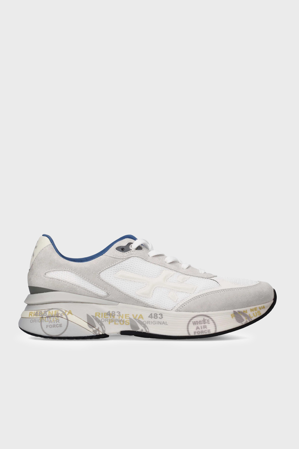 Premiata Logolu Deri Karışımlı Sneaker Erkek Ayakkabı MOERUN 8075 BEYAZ GRİ