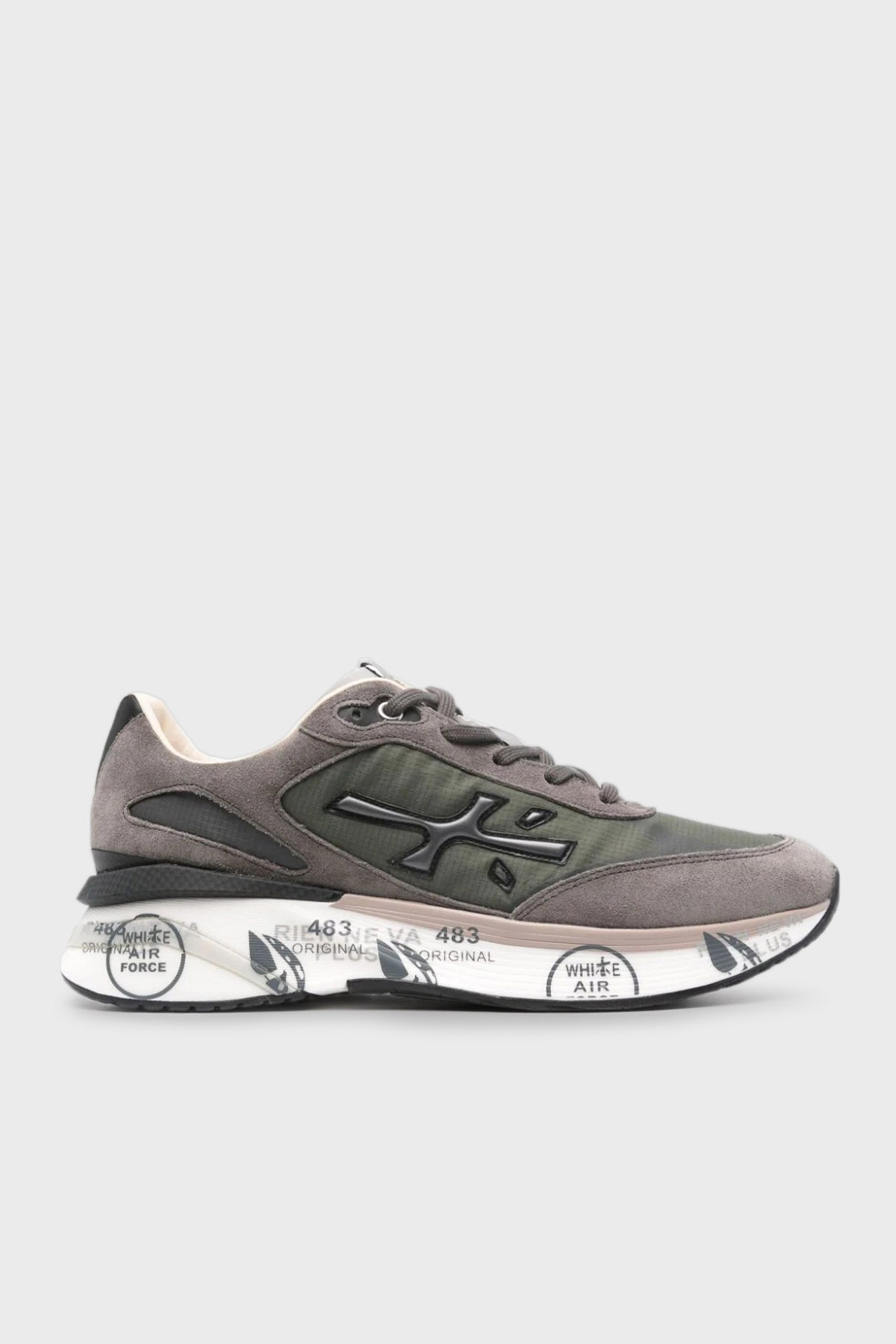 Premiata Logolu Hakiki Deri Karışımlı Sneaker Erkek Ayakkabı MOERUN 7106 Haki-Füme