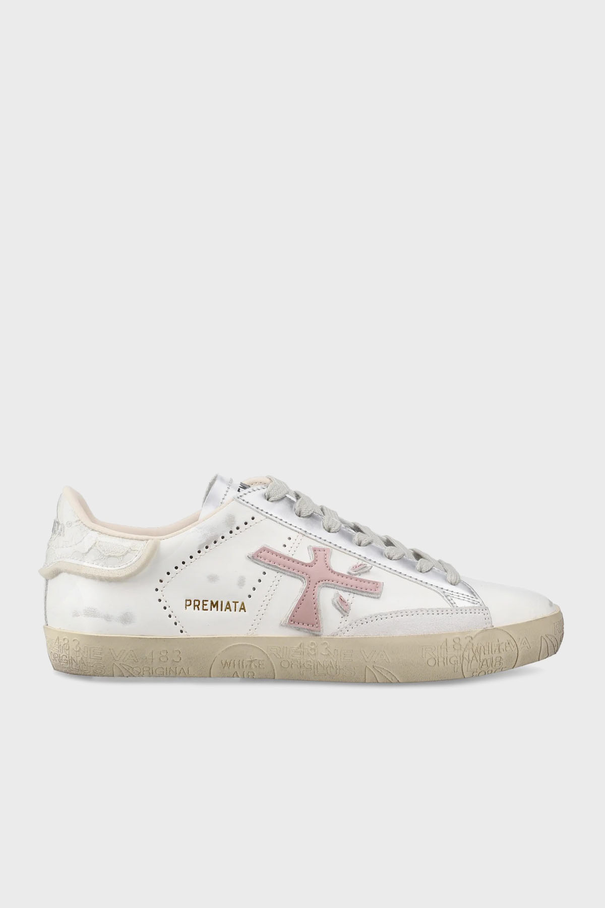 Premiata Logolu Hakiki Deri Vintage Sneaker Kadın Ayakkabı STEVEND 7281 EKRU