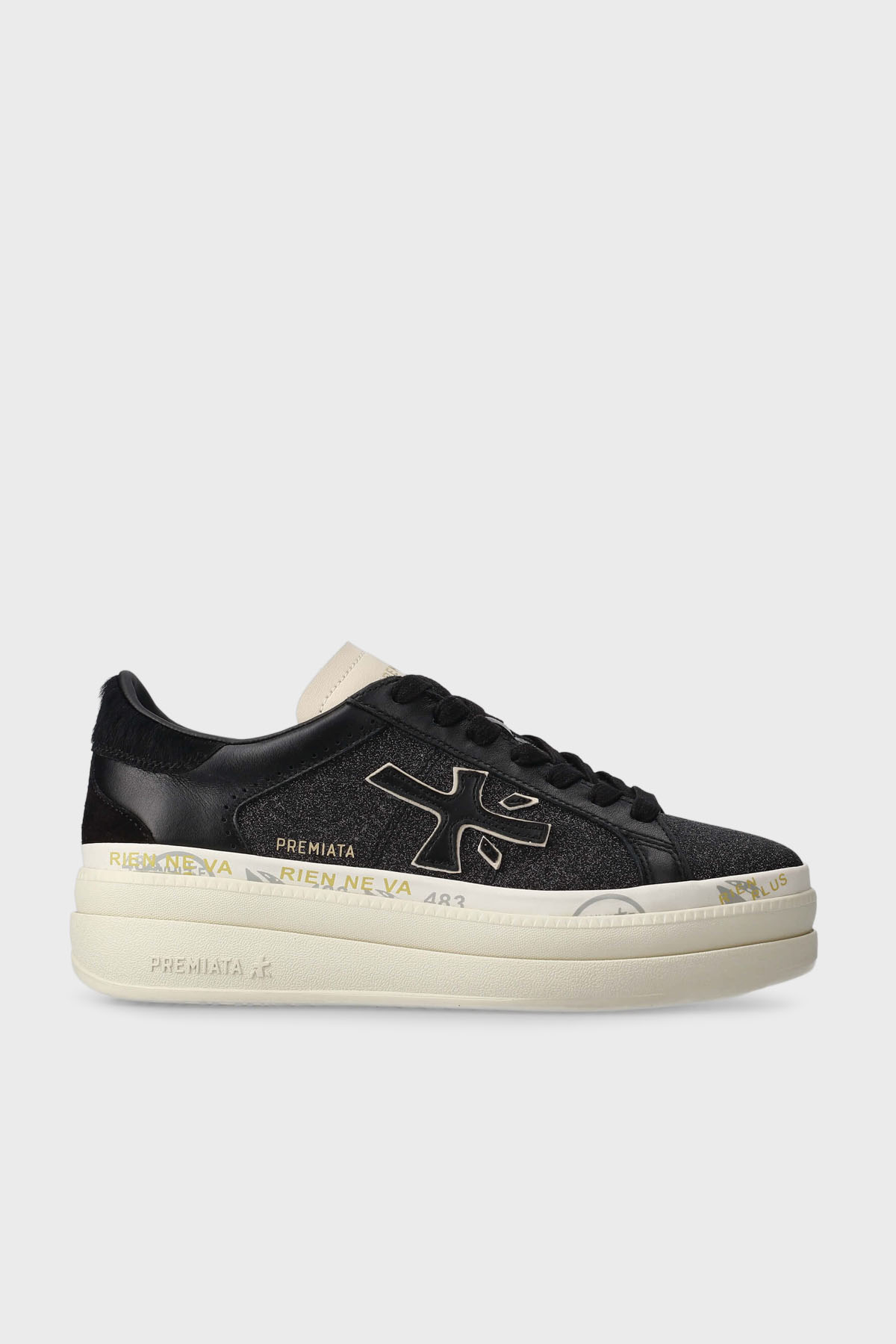 Premiata Simli Deri Karışımlı Sneaker Kadın Ayakkabı CLAUDIA 7755 SİYAH