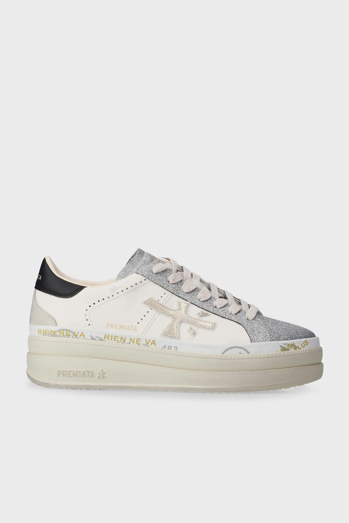 Premiata Simli Deri Karışımlı Sneaker Kadın Ayakkabı CLAUDIA 7756 BEYAZ