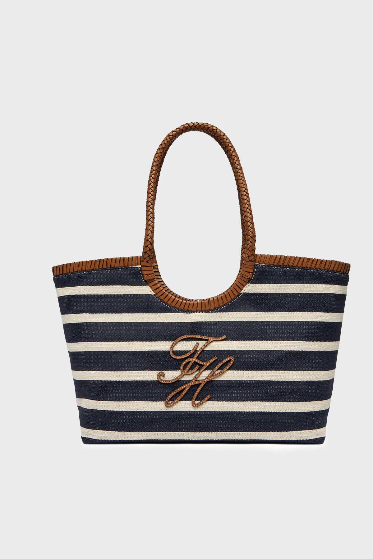 Tommy Hilfige rÇizgili Dokulu Logolu Omuz Askılı Tote Kadın Çanta AW0AW18400 0GY LACİVERT-BEYAZ