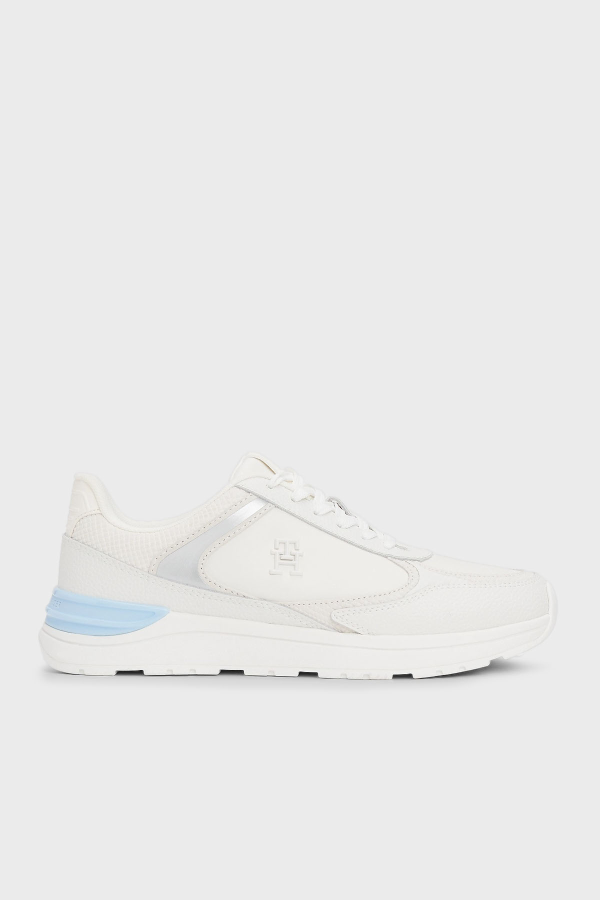 Tommy Hilfiger % 100 Deri Logolu Sneaker Kadın Ayakkabı FW0FW08472 0LH EKRU-MAVİ