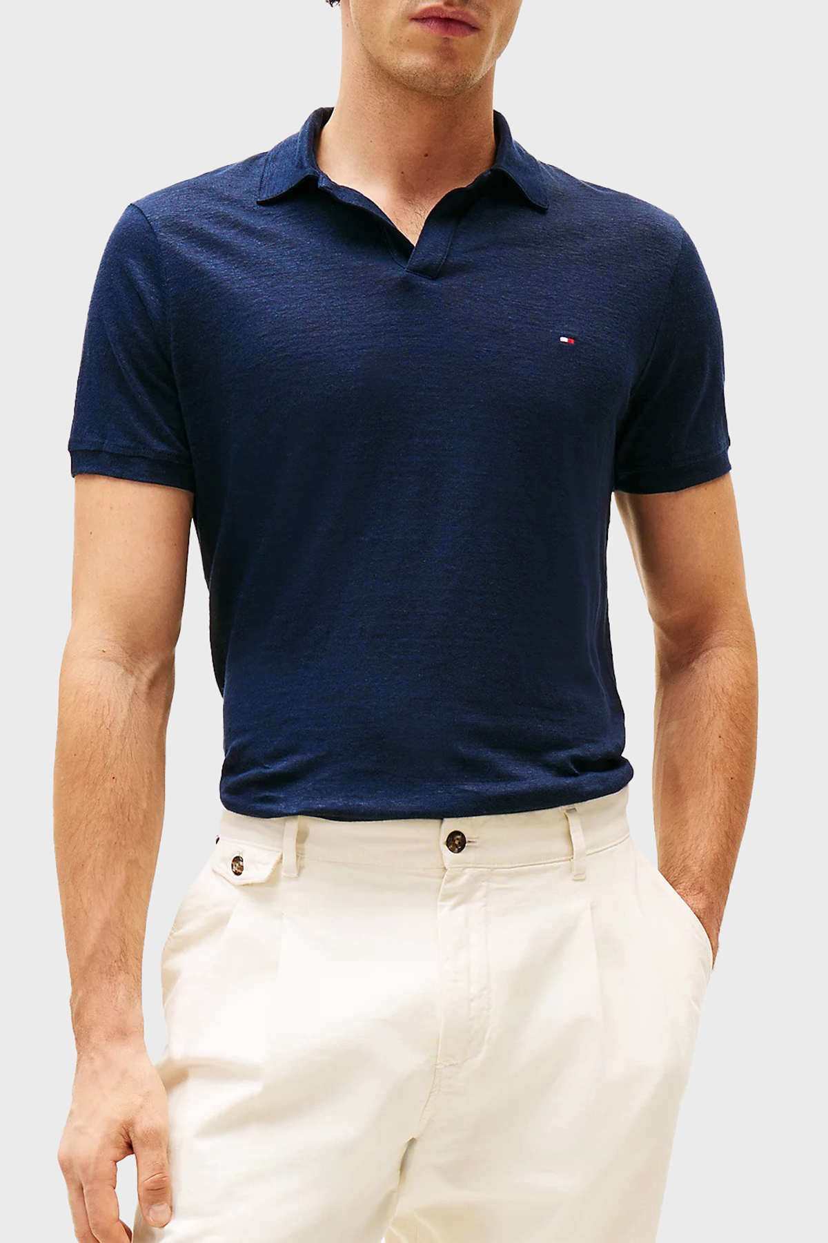 Tommy Hilfiger % 100 Keten Regular Fit Erkek Polo Yaka T Shirt MW0MW38476 DW5 LACİVERT