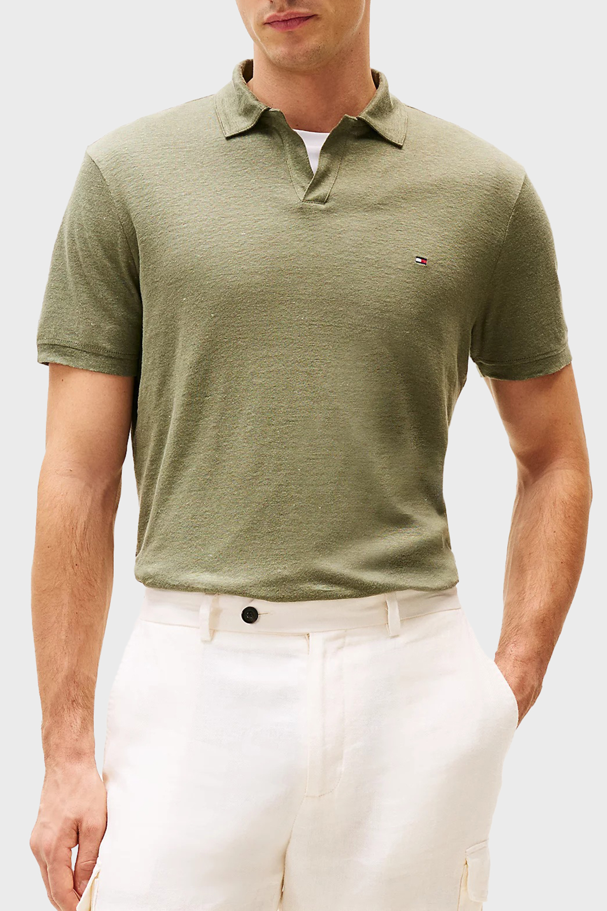 Tommy Hilfiger % 100 Keten Regular Fit Erkek Polo Yaka T Shirt MW0MW38476 PLI YEŞİL