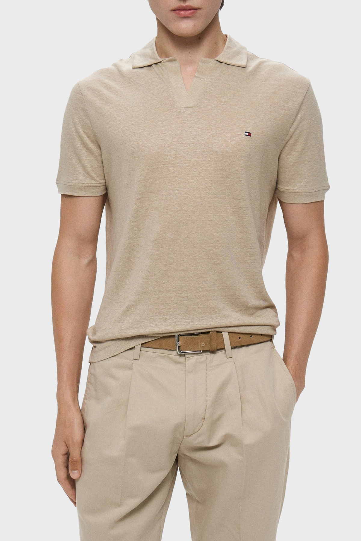 Tommy Hilfiger % 100 Keten Regular Fit Erkek Polo Yaka T Shirt MW0MW38476 RBT KUM