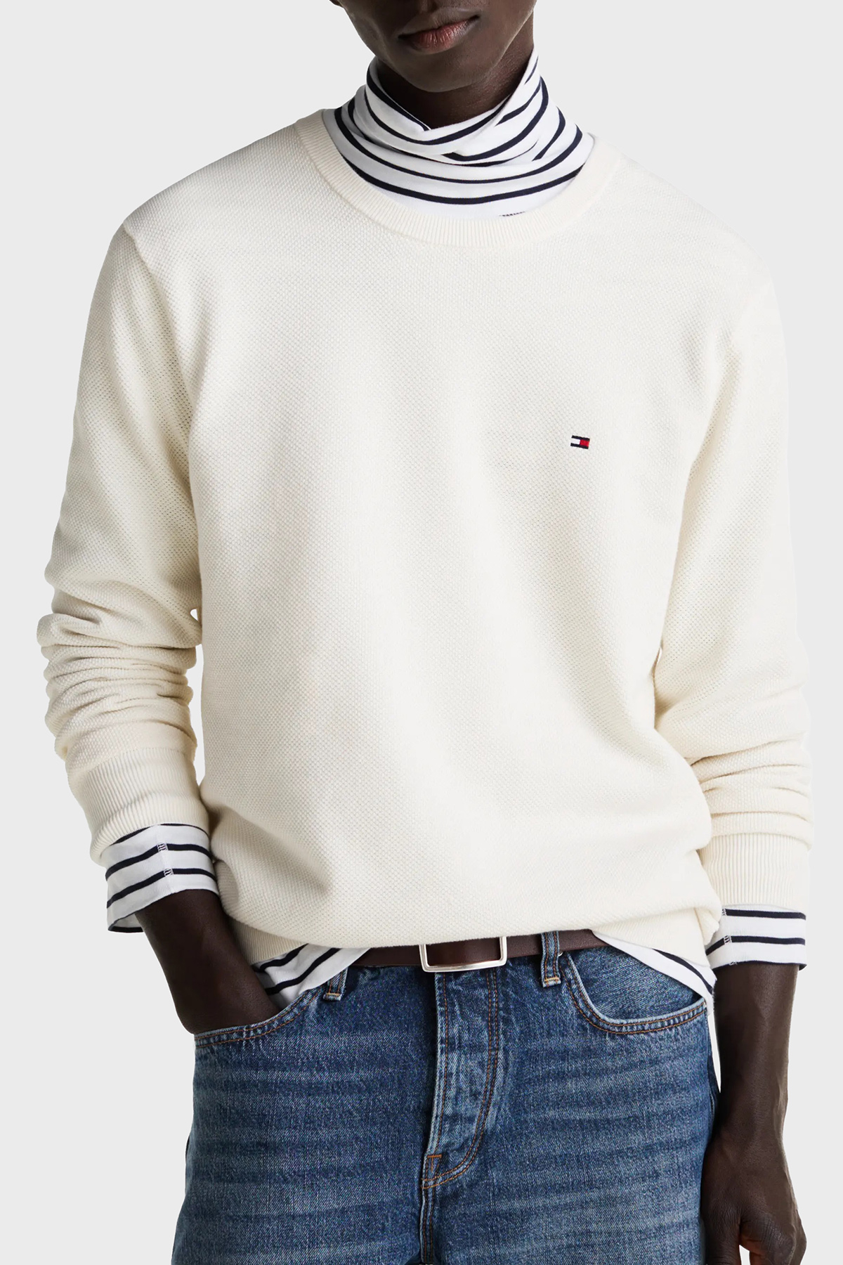 Tommy Hilfiger % 100 Pamuk Regular Fit Bisiklet Yaka Erkek Kazak MW0MW36347 Z00 AÇIK BEJ