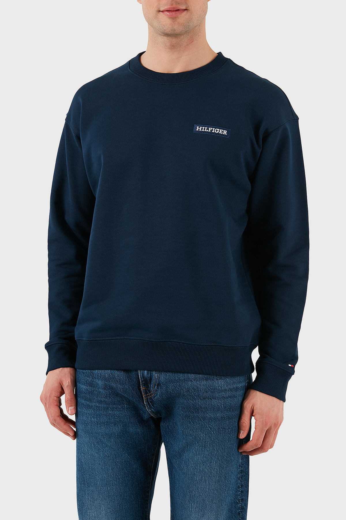 Tommy Hilfiger % 100 Pamuk Regular Fit Bisiklet Yaka Erkek Sweat MW0MW37857 DAF LACİVERT