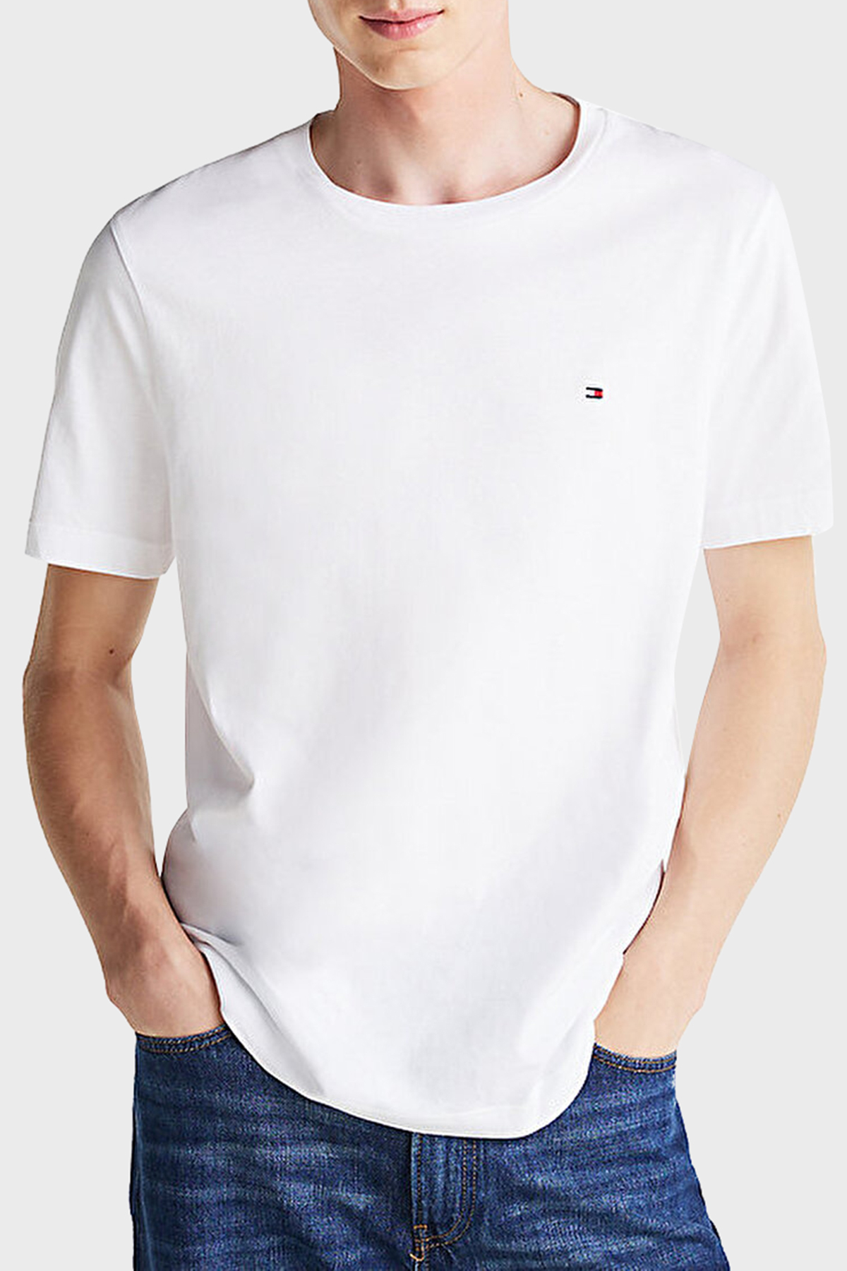 Tommy Hilfiger % 100 Pamuk Regular Fit Bisiklet Yaka Erkek T Shirt MW0MW37267 YBR BEYAZ