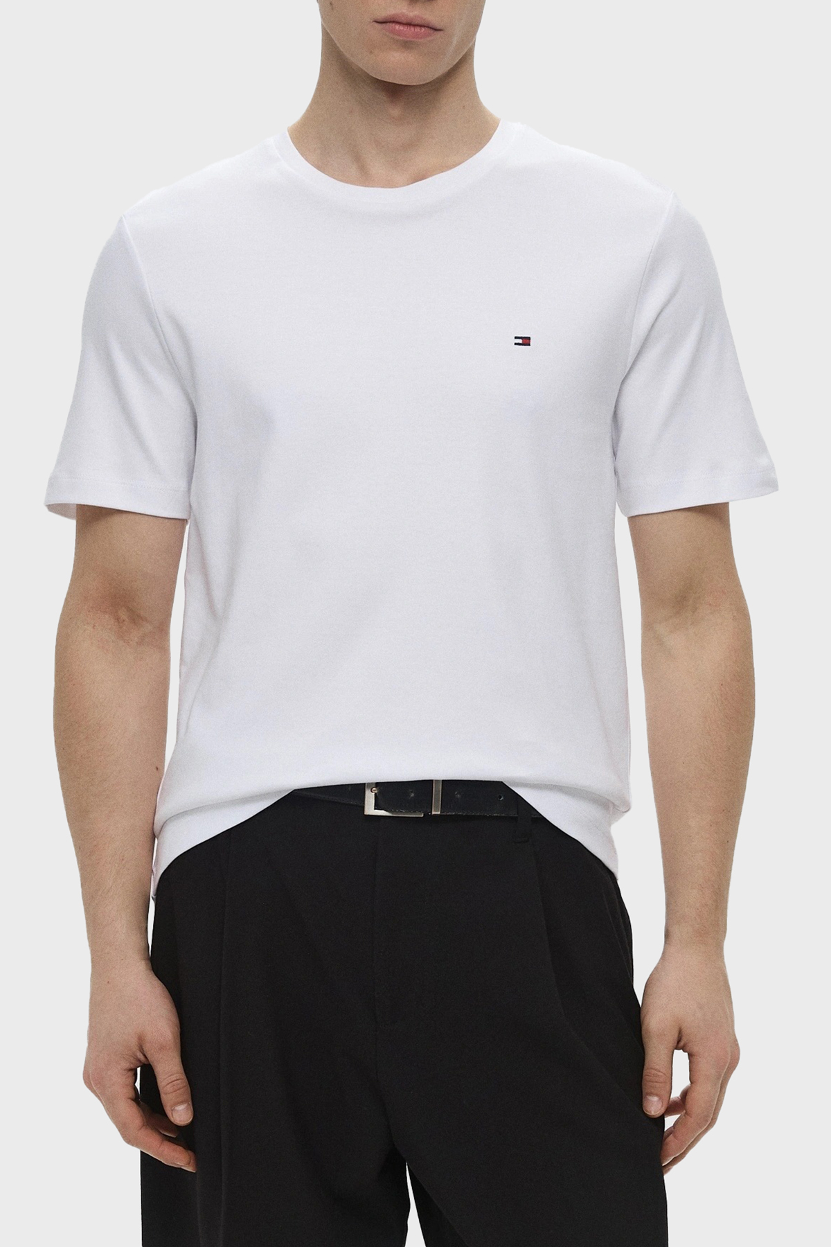 Tommy Hilfiger % 100 Pamuk Regular Fit Bisiklet Yaka Erkek T Shirt MW0MW37508 YBR BEYAZ