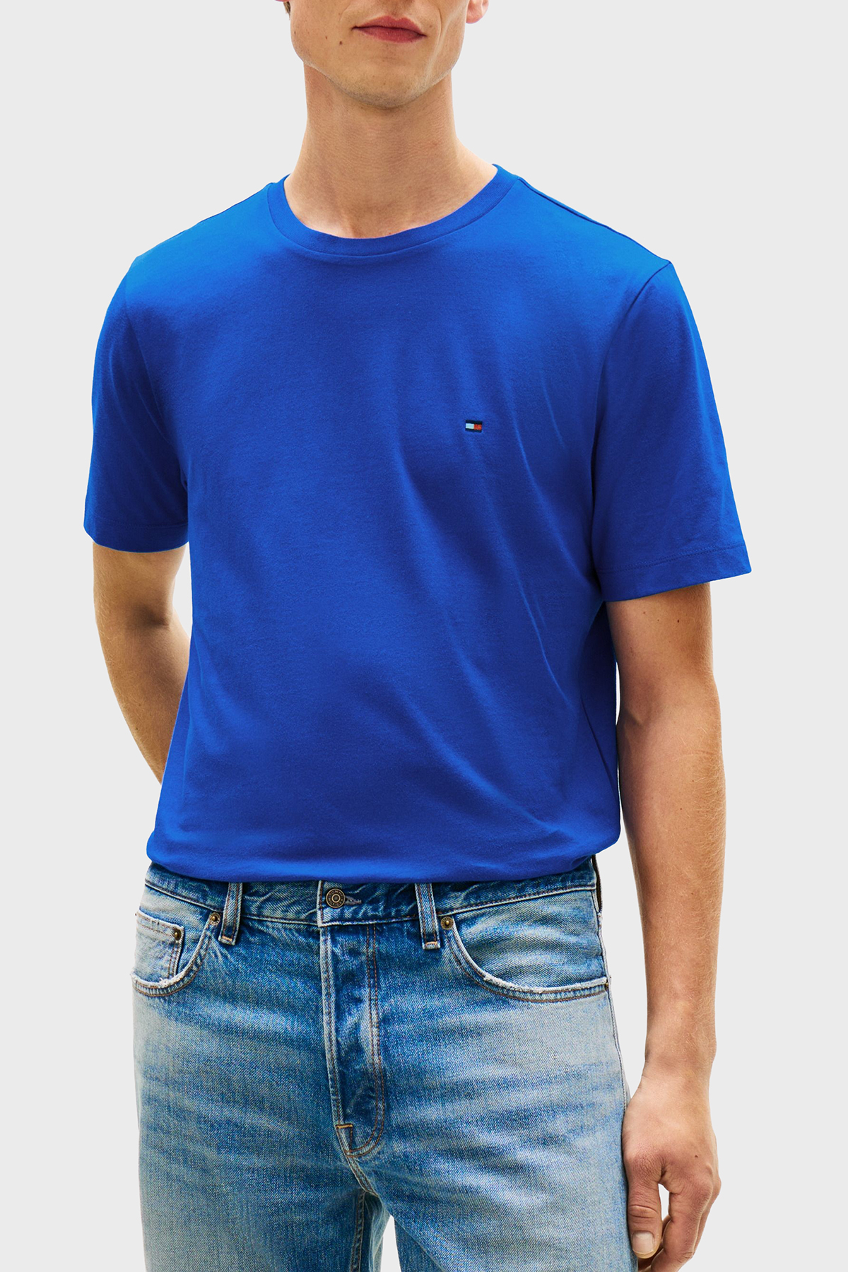 Tommy Hilfiger % 100 Pamuk Regular Fit Bisiklet Yaka Erkek T Shirt MW0MW39995 C7F MAVİ