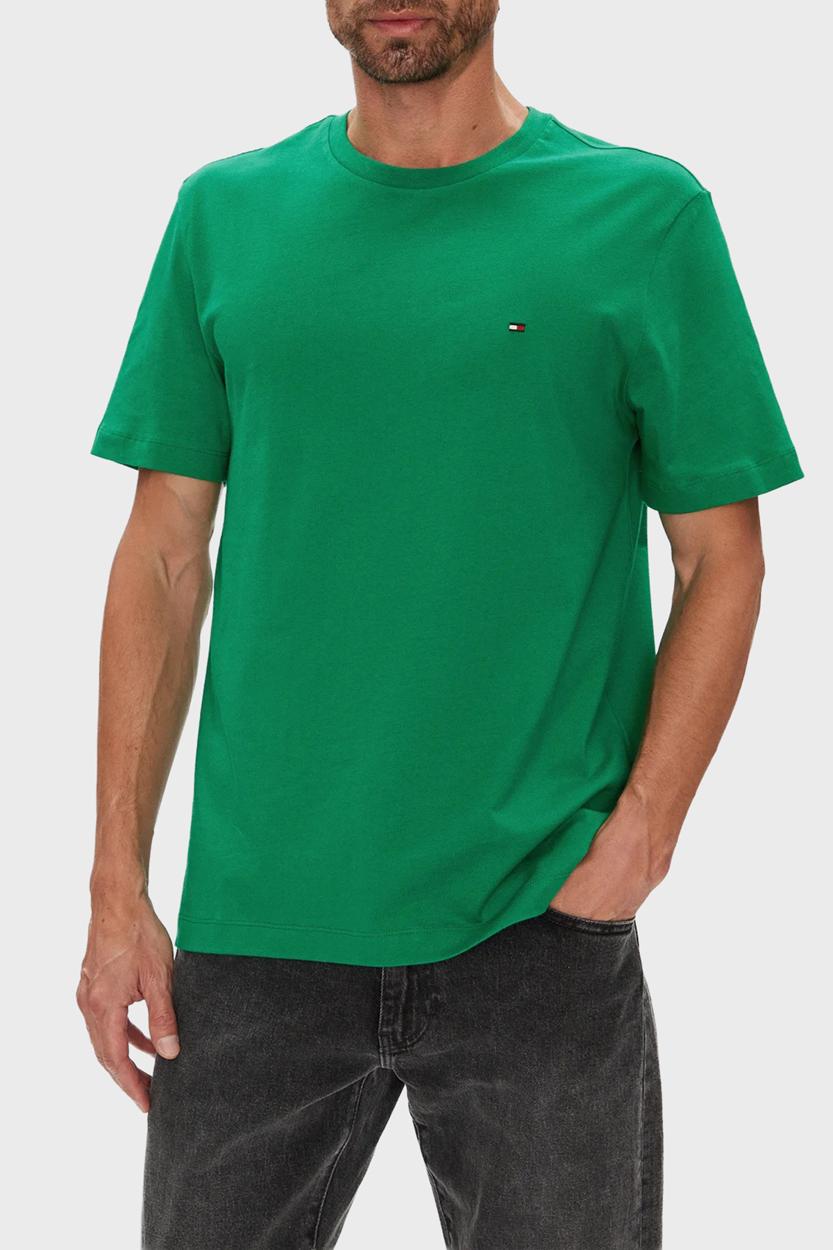 Tommy Hilfiger % 100 Pamuk Regular Fit Bisiklet Yaka Erkek T Shirt MW0MW39995 L4F YEŞİL