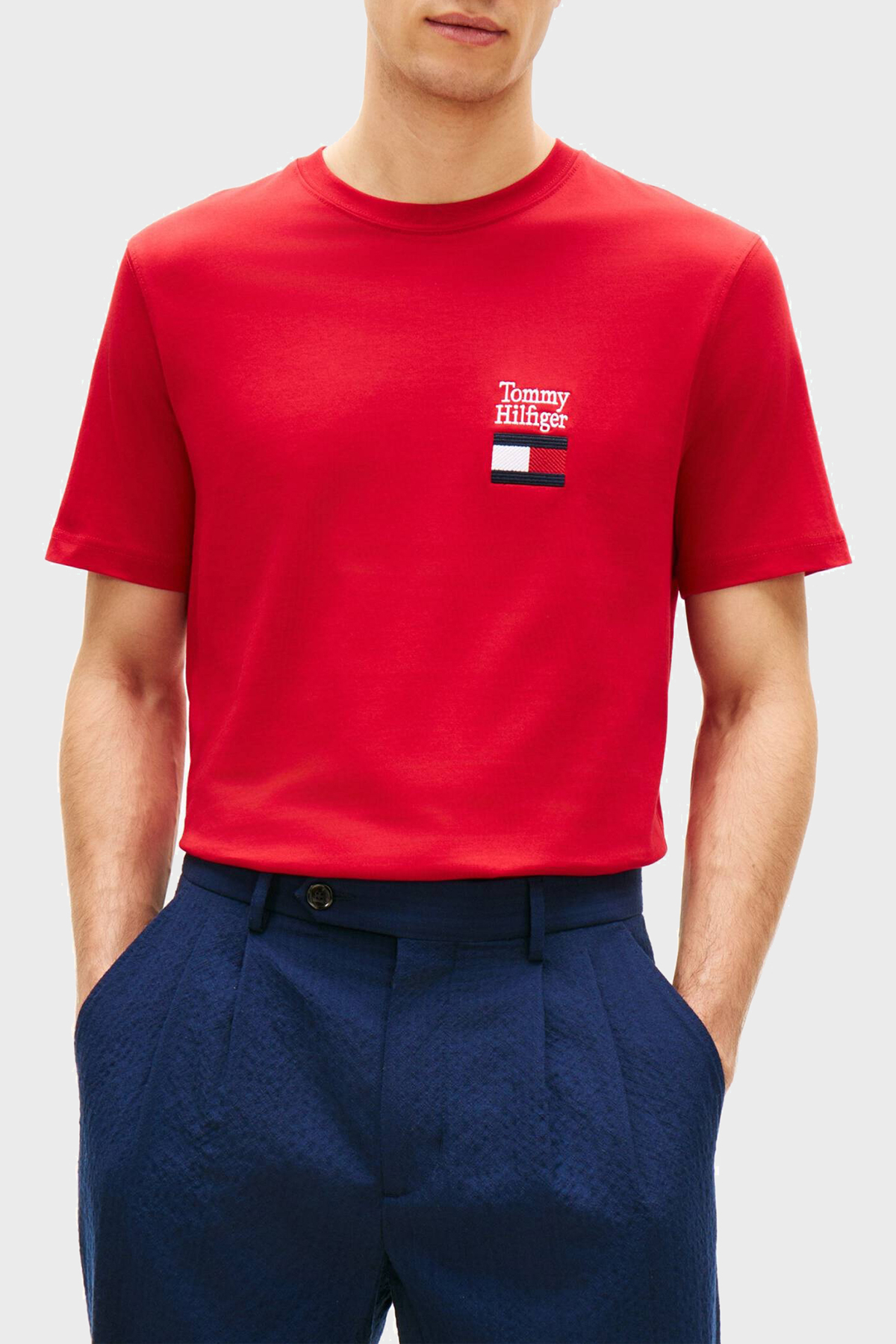 Tommy Hilfiger % 100 Pamuk Regular Fit Bisiklet Yaka Erkek T Shirt MW0MW42367 XLD KIRMIZI