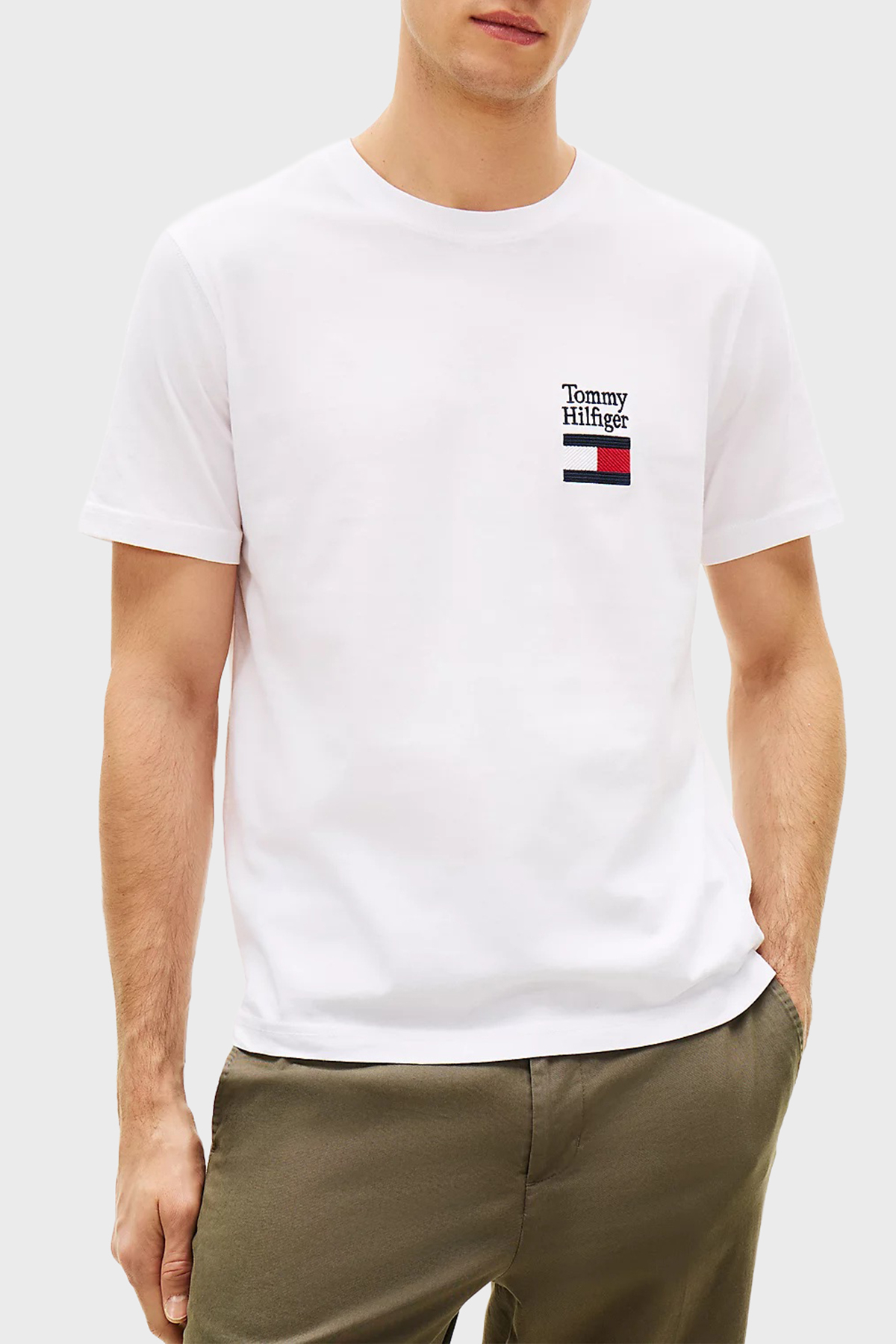 Tommy Hilfiger % 100 Pamuk Regular Fit Bisiklet Yaka Erkek T Shirt MW0MW42367 YBR BEYAZ