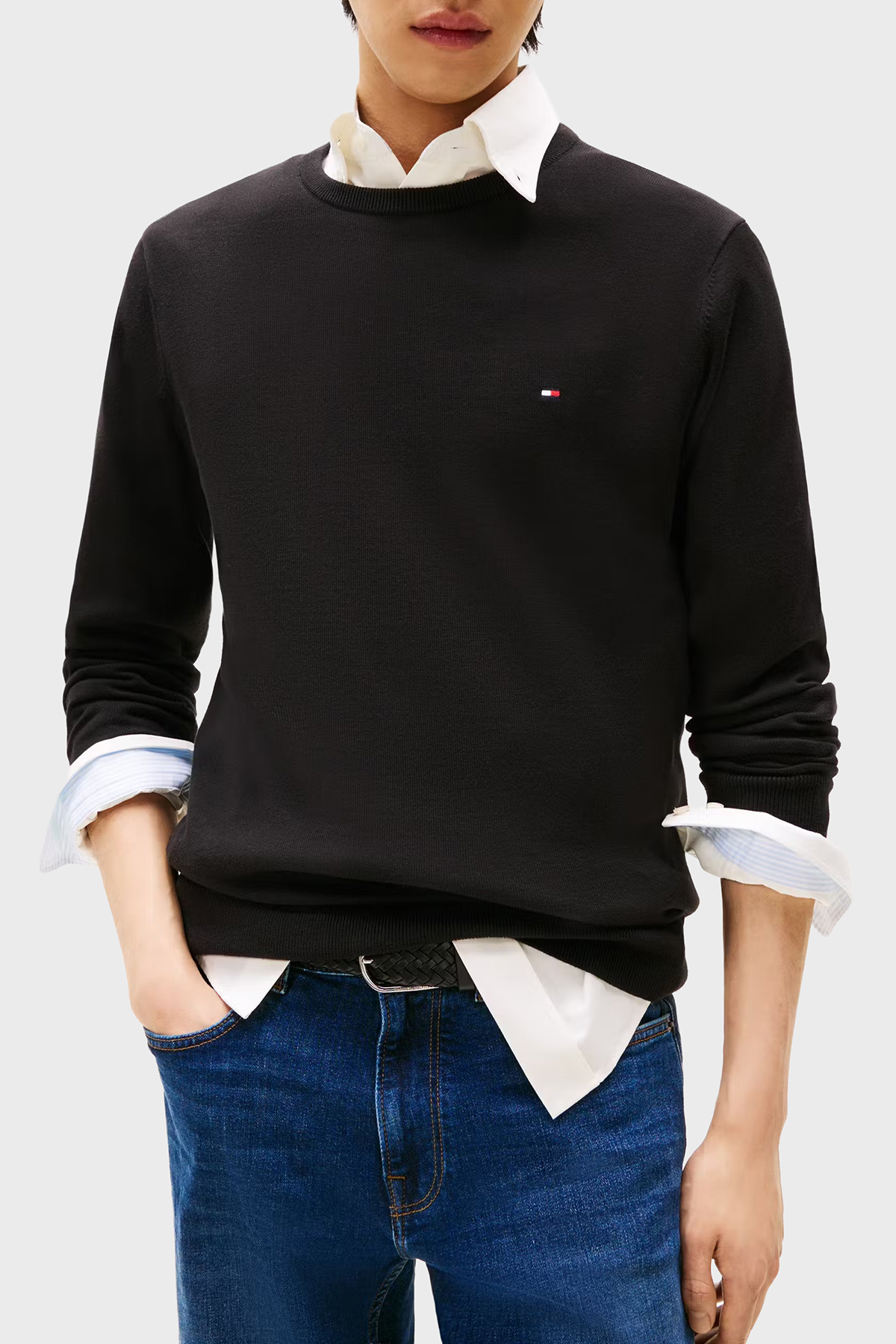 Tommy Hilfiger % 100 Pamuk Regular Fit Bisiklet Yaka Logolu Erkek Kazak MW0MW14748 BDS SİYAH