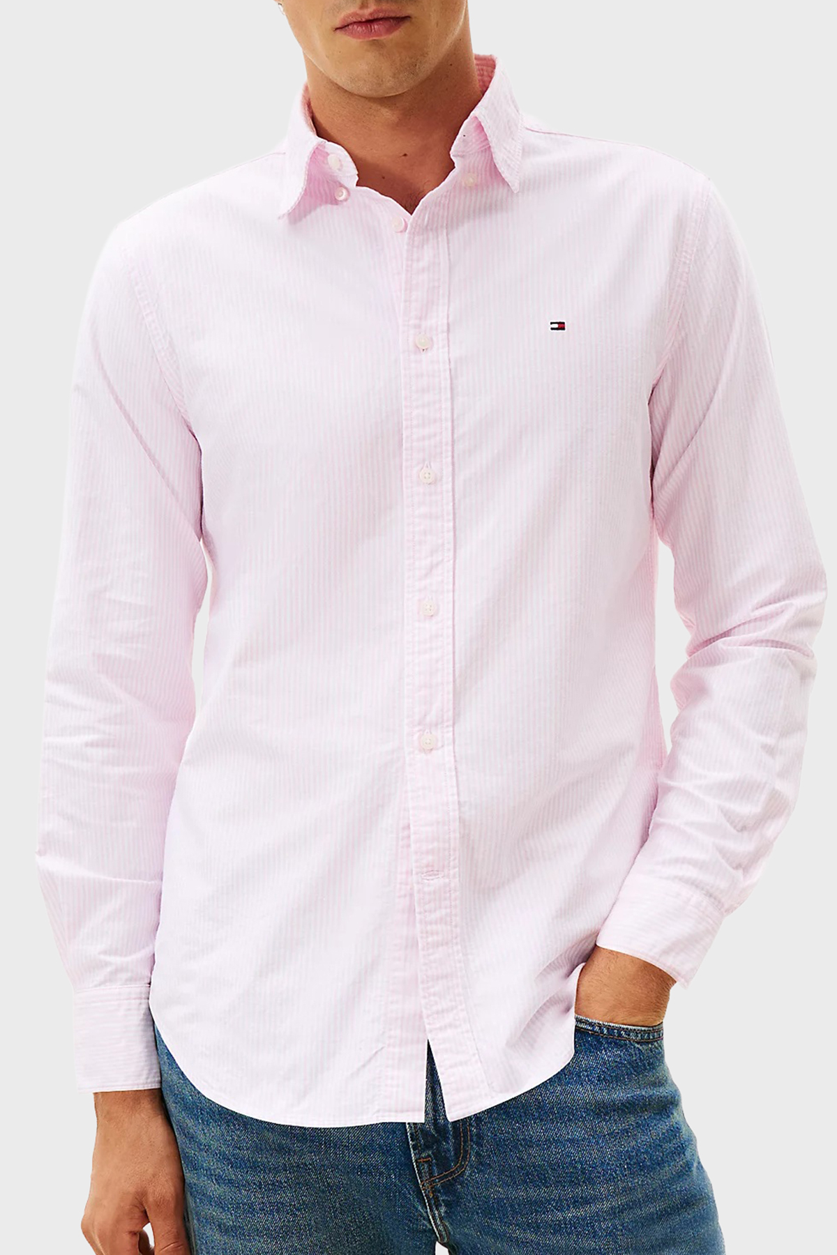 Tommy Hilfiger % 100 Pamuk Regular Fit Çizgili Erkek Gömlek MW0MW36238 0D2 PEMBE