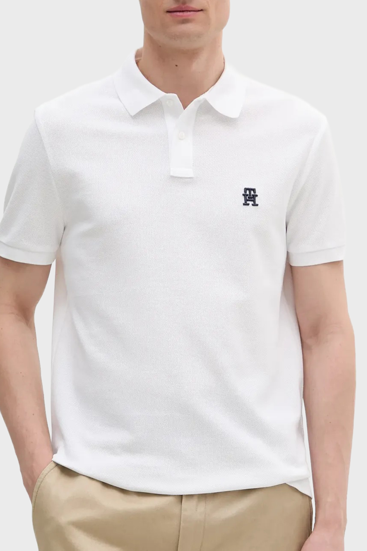 Tommy Hilfiger % 100 Pamuk Regular Fit Düğmeli Erkek Polo Yaka T Shirt MW0MW33167 YBR BEYAZ