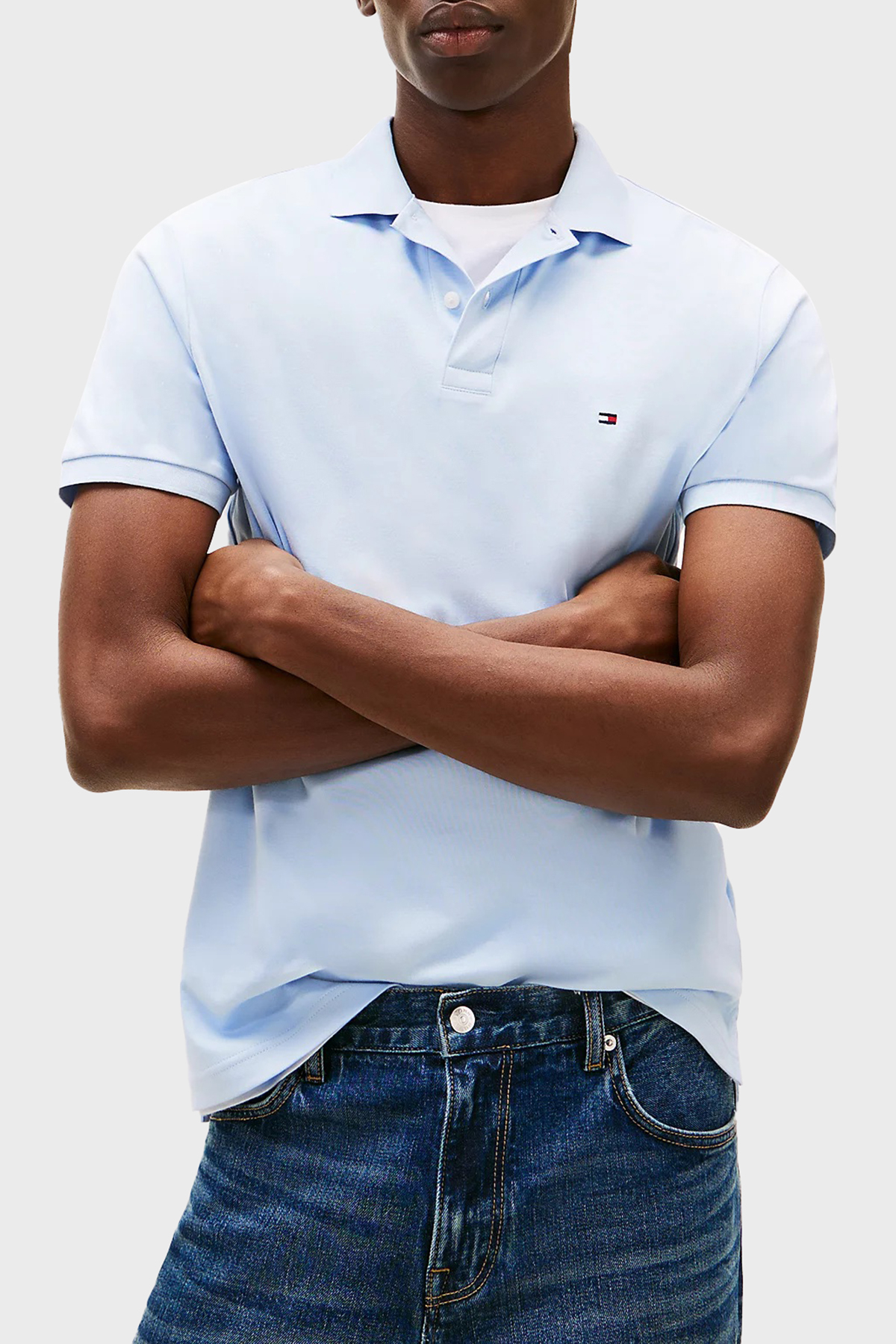 Tommy Hilfiger % 100 Pamuk Regular Fit Düğmeli Erkek Polo Yaka T Shirt MW0MW39994 C1O AÇIK MAVİ