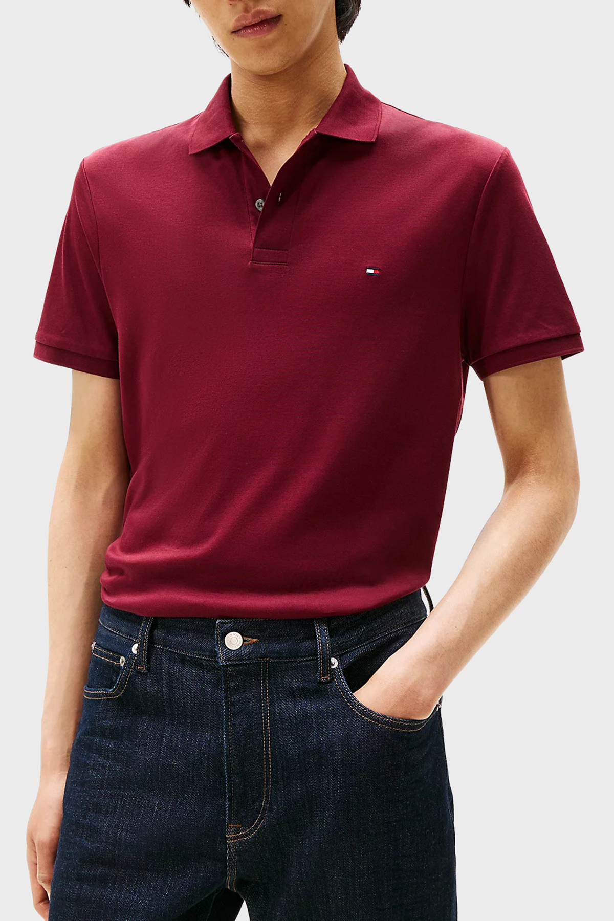 Tommy Hilfiger % 100 Pamuk Regular Fit Düğmeli Erkek Polo Yaka T Shirt MW0MW39994 VLP BORDO