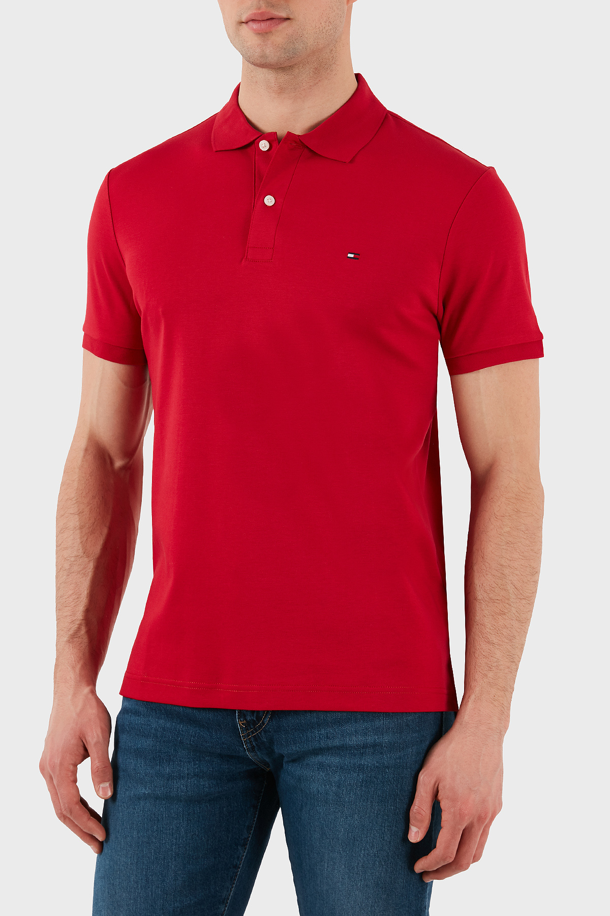 Tommy Hilfiger % 100 Pamuk Regular Fit Düğmeli Erkek Polo Yaka T Shirt MW0MW39994 XLD KIRMIZI